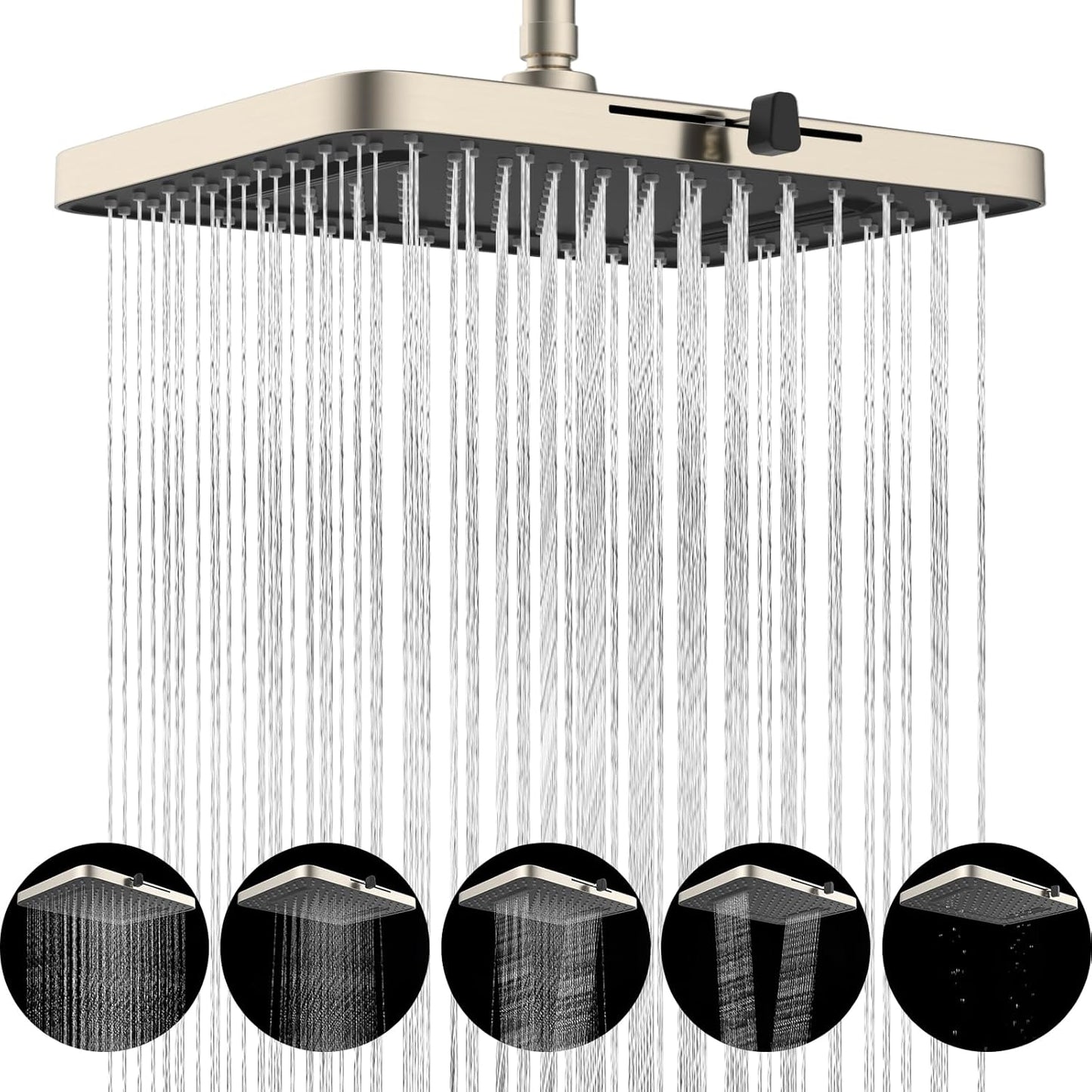Hibbent 13ft' High Pressure Rain Shower Head with 5 Spray Modes