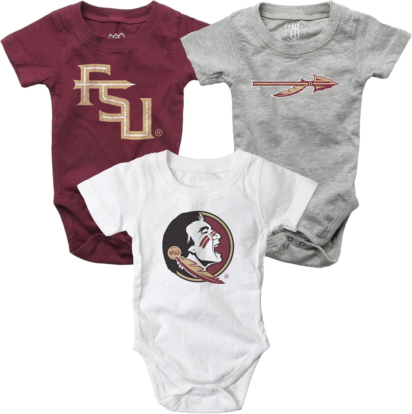 Wes and Willy Baby College Team Cotton Rompers 3 Pack Set