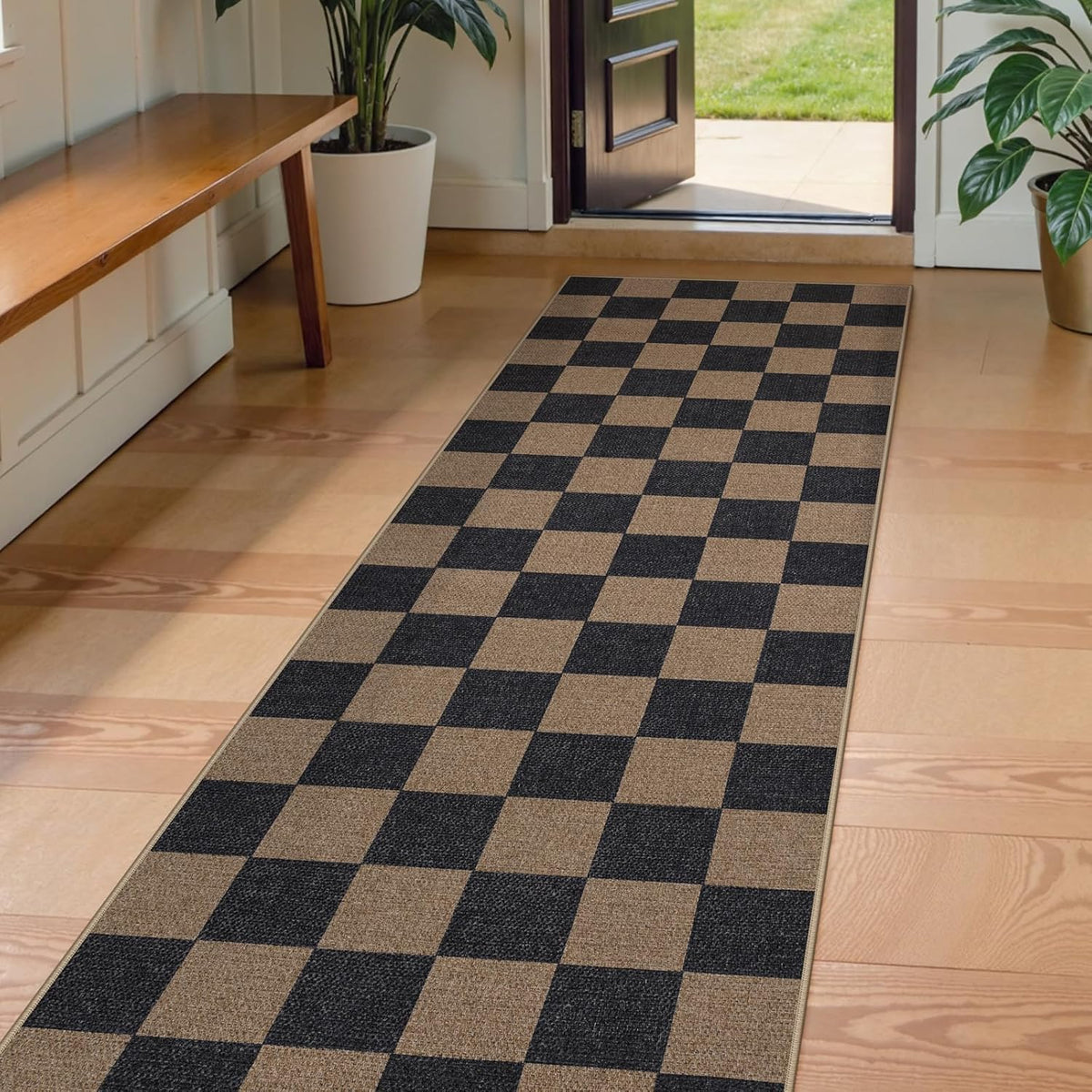 Lahome Checkered Easy Jute Runner Rug for Indoor Outdoor Use