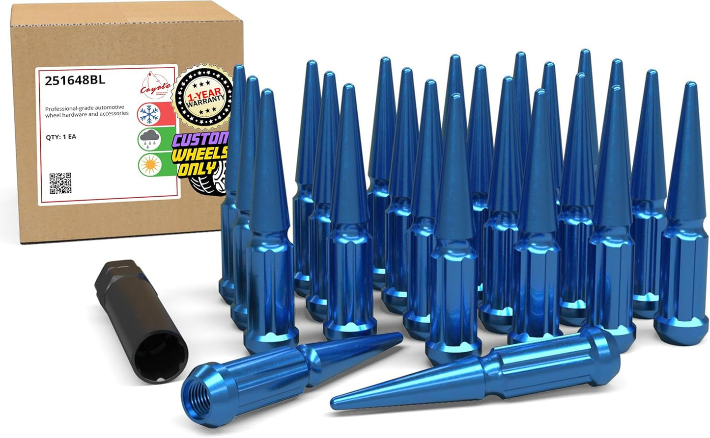 24 Pcs M14x1.5 Spiked Lug Nuts for Chevy, Ford, RAM Trucks