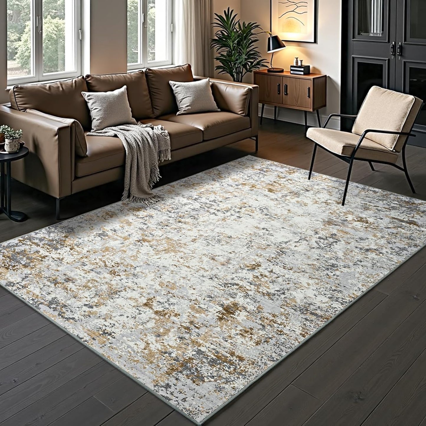 Toneed Abstract Area Rug - Soft Non Slip Low Pile 4x6 Feet