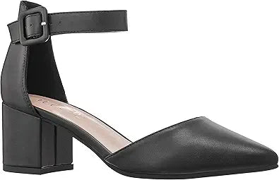 ILLUDE Womens Heels Pointy Closed Toe Pump with Chunky Low Block