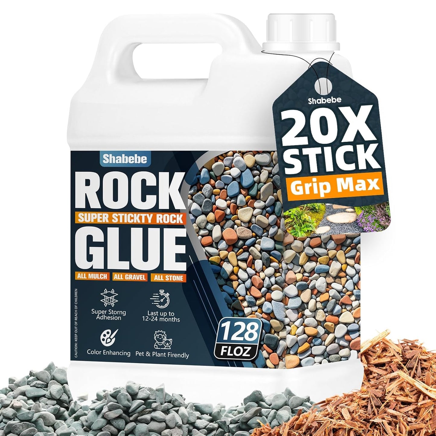 Rock Glue for Landscaping - 1 Gallon Mulch Glue with Grip Max
