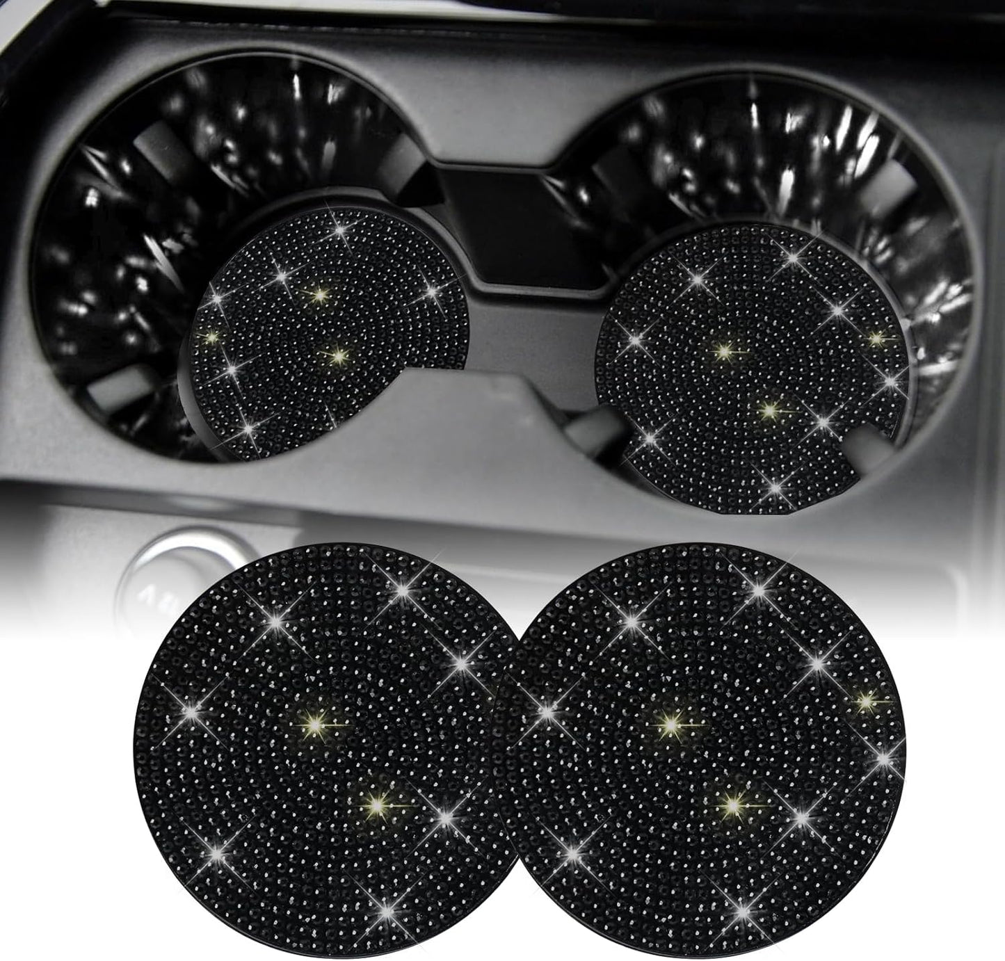 SINGARO Crystal Cup Holder Coasters - Non-Slip Bling for Car Interior
