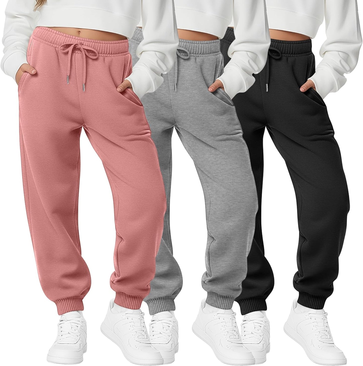 3 Pack Girls Sweatpants Joggers with Pockets for Casual Wear