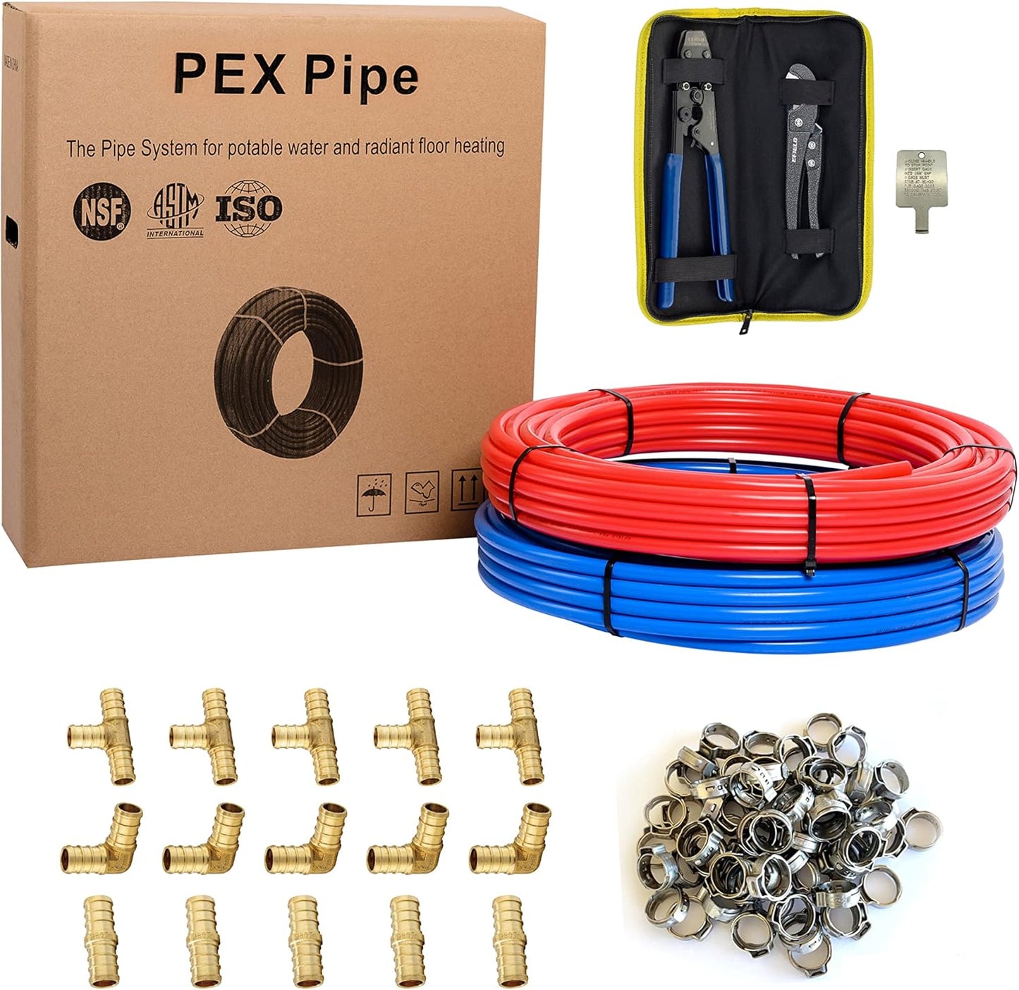 Pex-b Pipe DIY Kit with Crimp Fitting and Tools for Plumbing