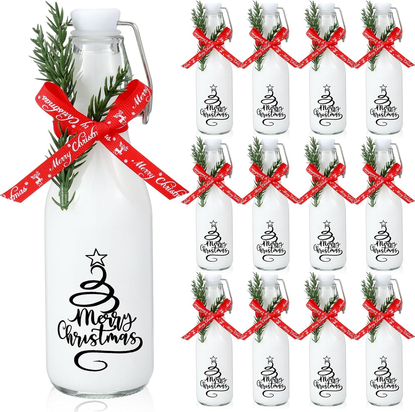 Sieral 12 Pack Christmas Tree Swing Top Glass Bottles for Gifts
