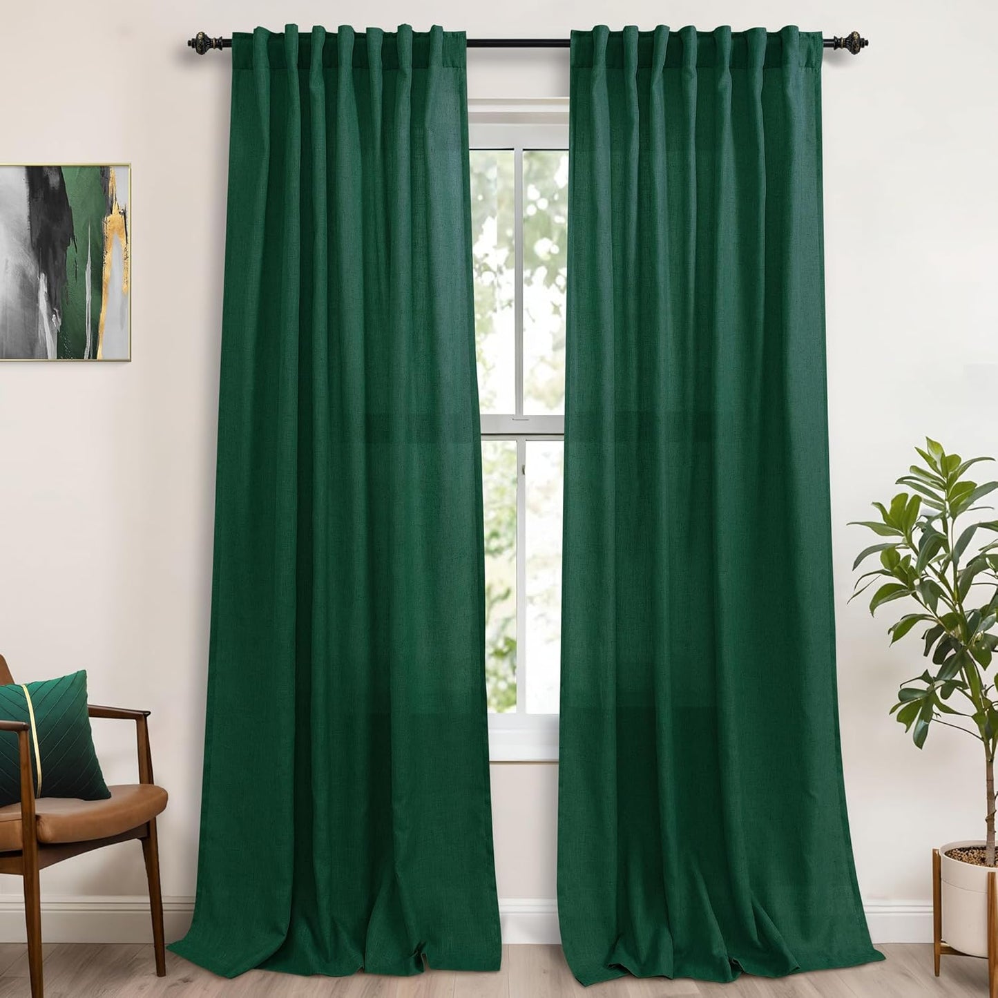 KOUFALL Dark Green Curtains 96 Inches Long for Living Room
