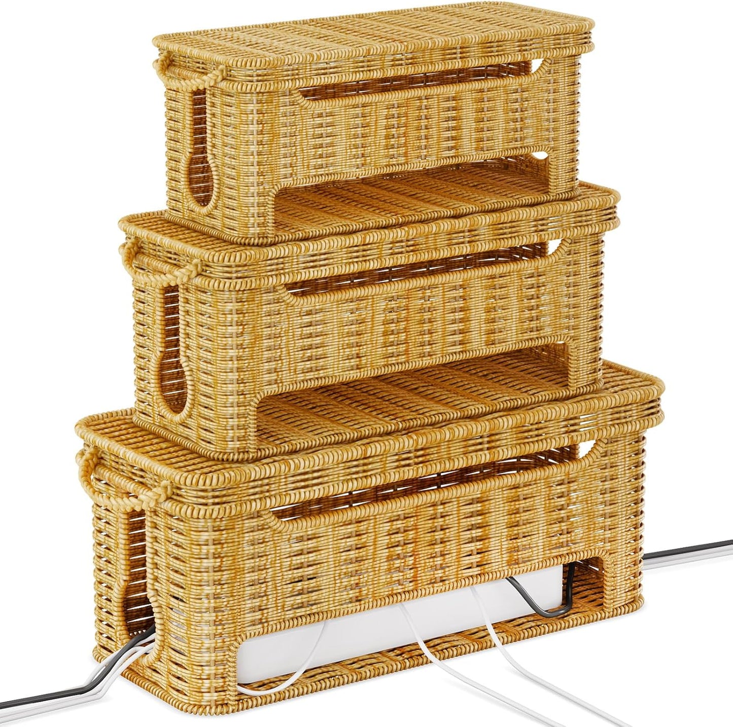 NiHome Rattan Cable Management Trio for Neat Spaces