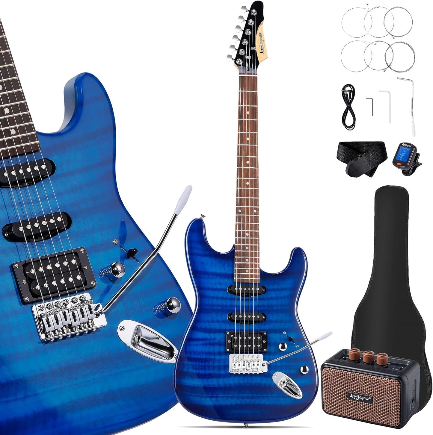 39in Full Size ST Style Electric Guitar Starter Kit with Amp