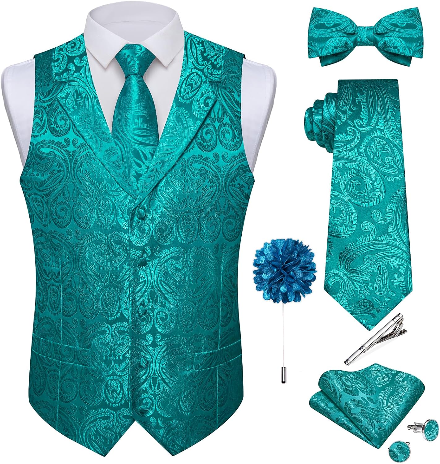 DiBanGu Mens Paisley Vest Tie Set for Weddings and Parties