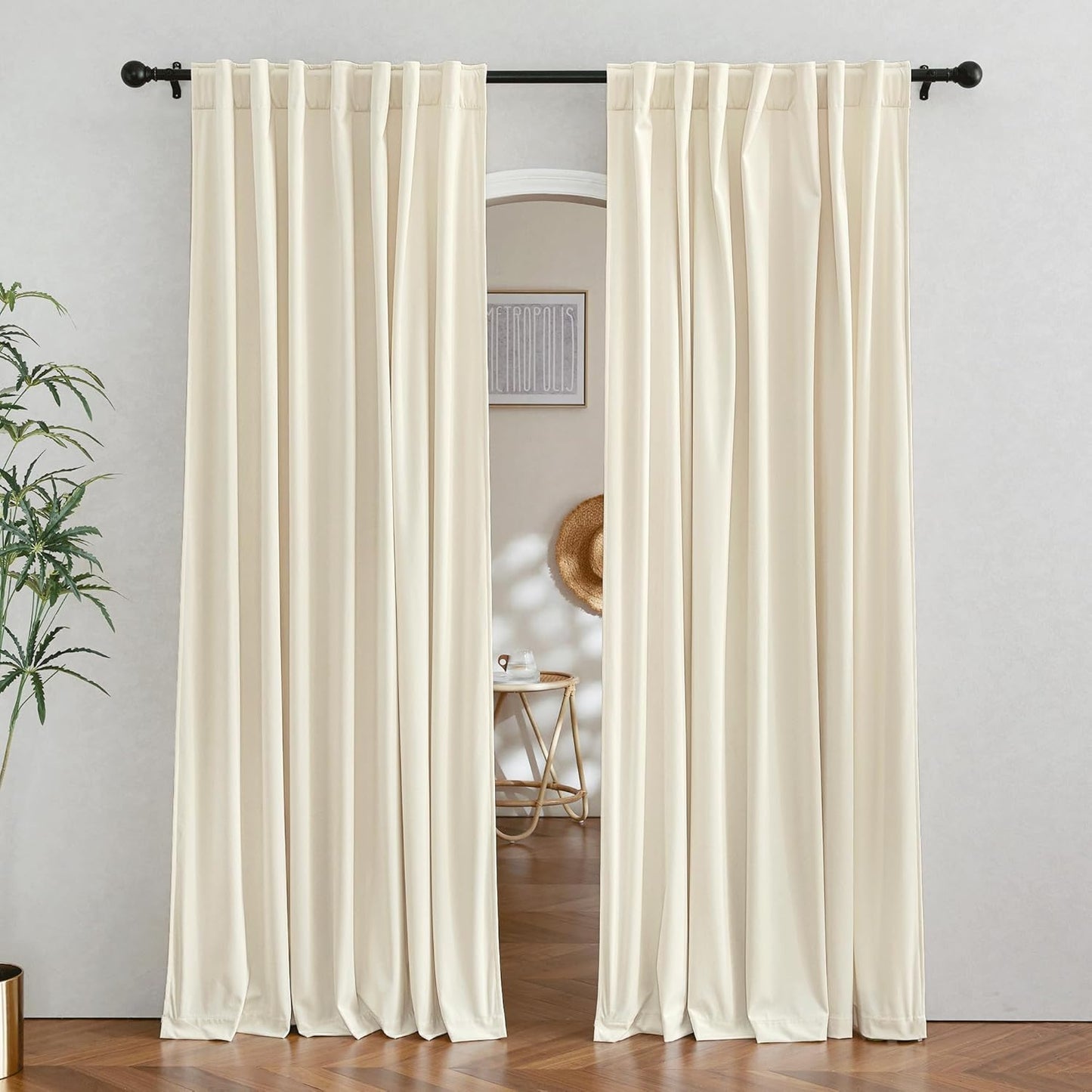 RYB Home Cream White Velvet Curtains - Luxury Window Panels