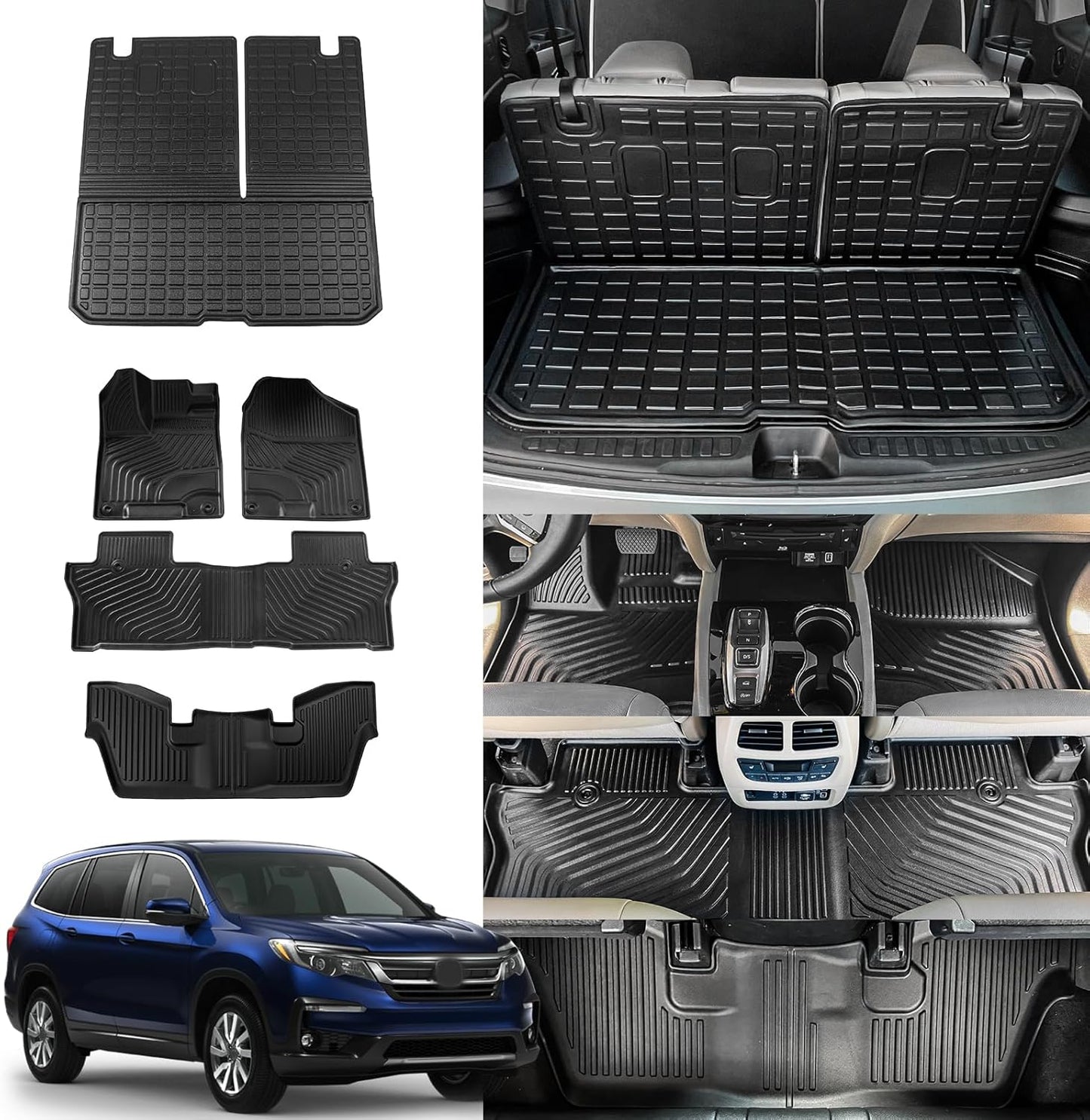 Rongtaod Floor Mats for 2016-2022 Honda Pilot 7 Seats Trunk