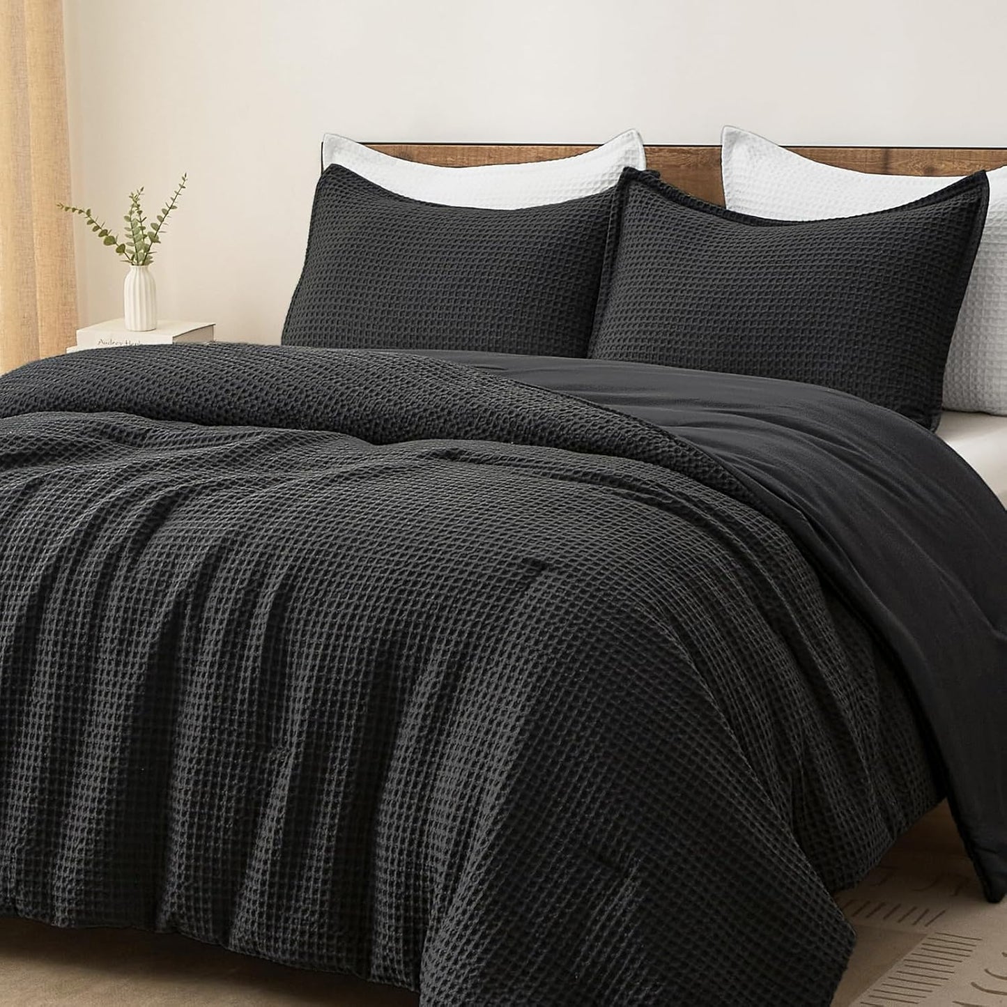 PHF Ultra Soft Waffle Weave Comforter Set for Queen Size Beds