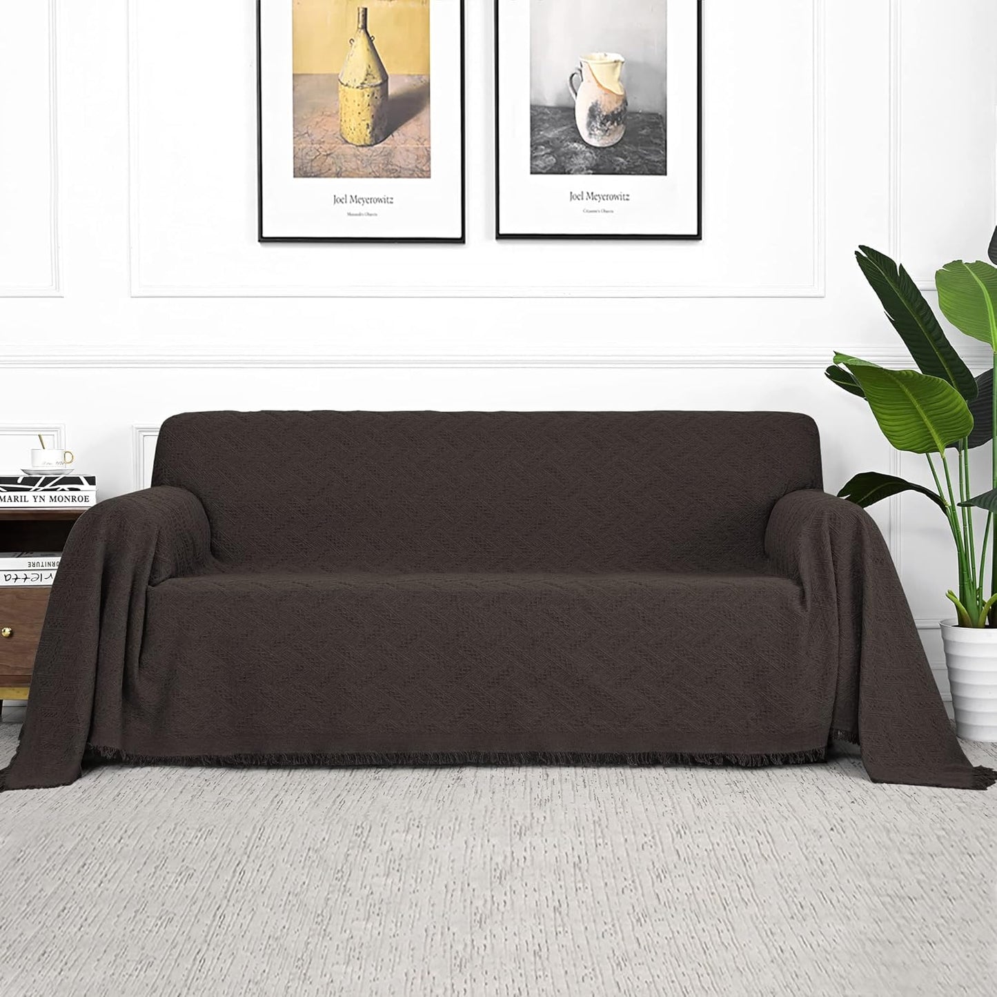 MYSKY HOME Couch Cover for 2 Cushion Sofa - Chocolate Slipcover