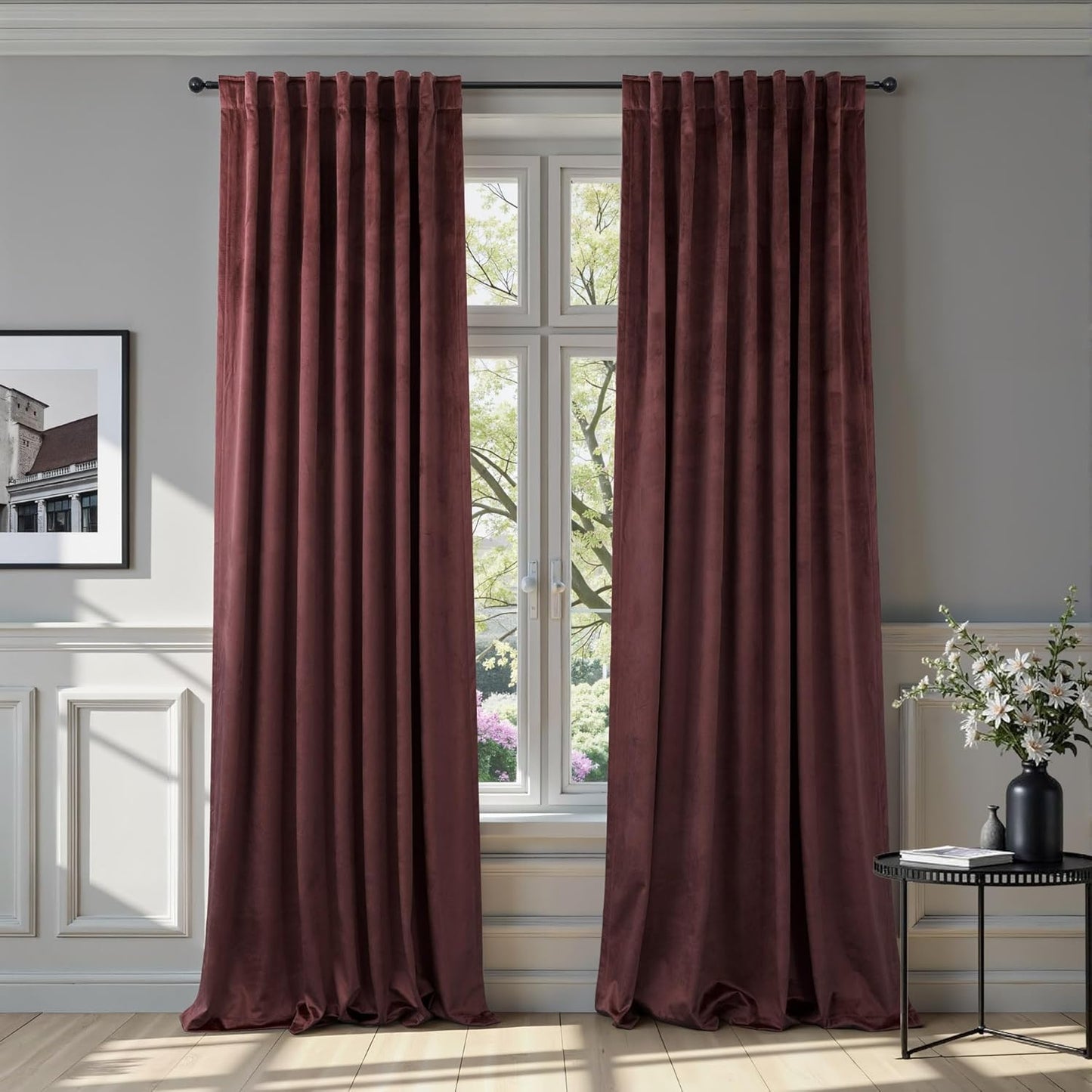 Ruby Wine Velvet Curtains 84 Inch Length for Elegant Decor