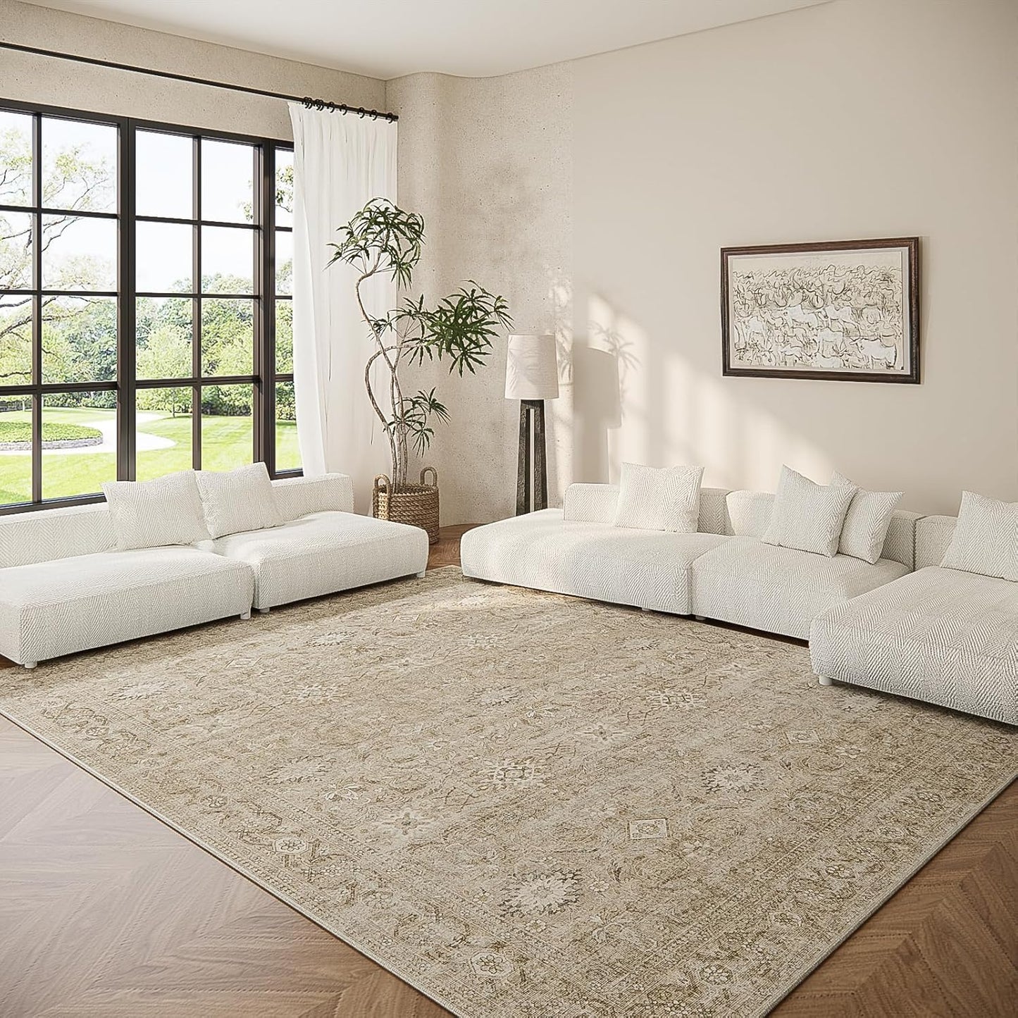 Washable Living Room Area Rugs: Soft Non-Slip Vintage Boho Carpet