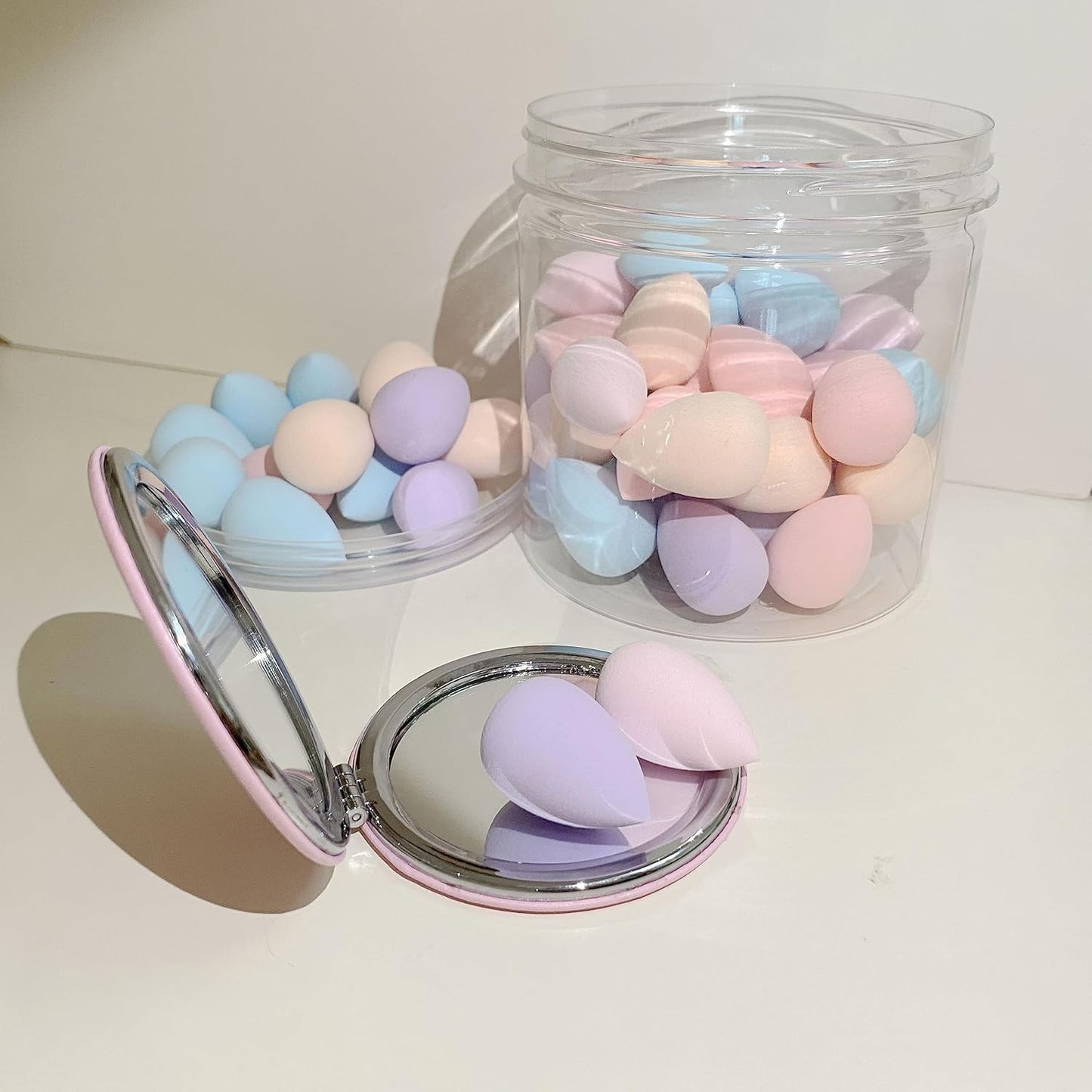 Multi-Colored Makeup Sponges Set with Mirror - Flawless Application!