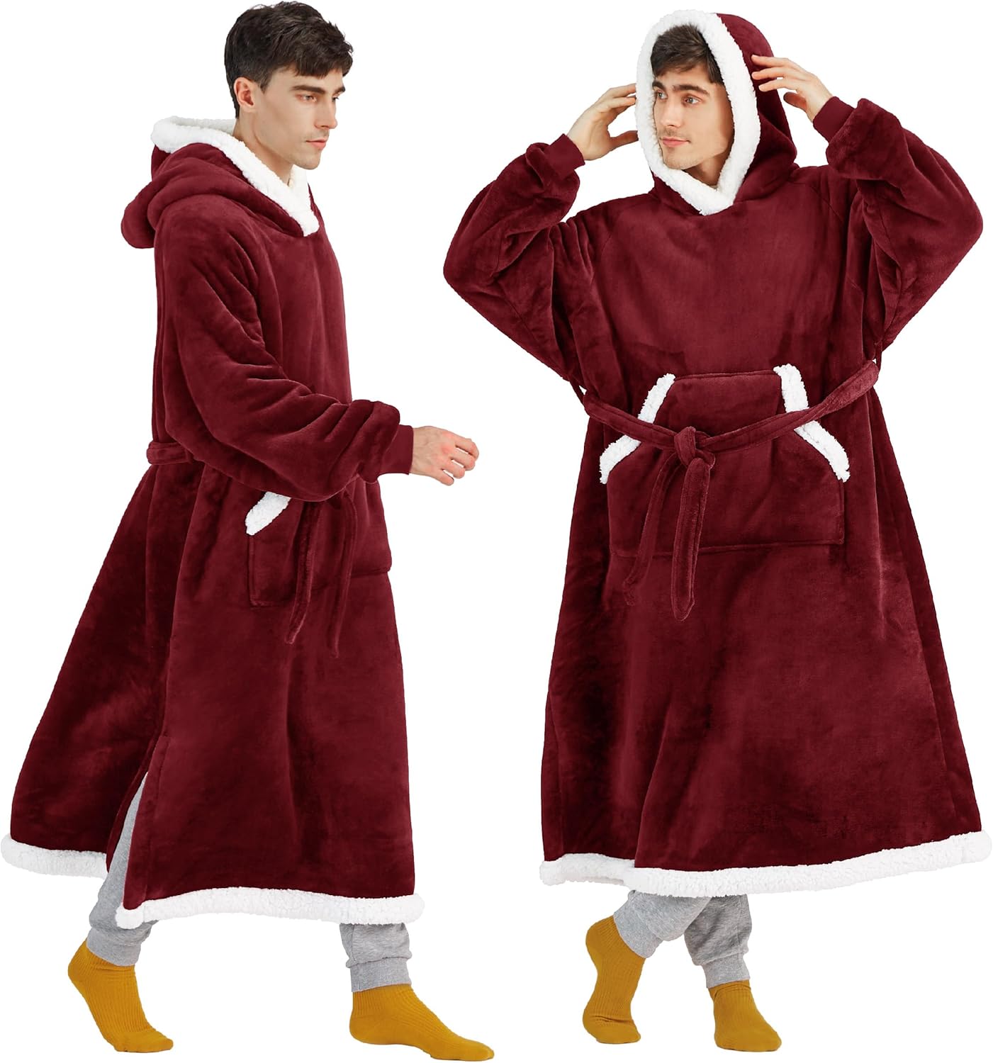 Wearable Blanket Hoodie for Cozy Comfort in Burgundy Color