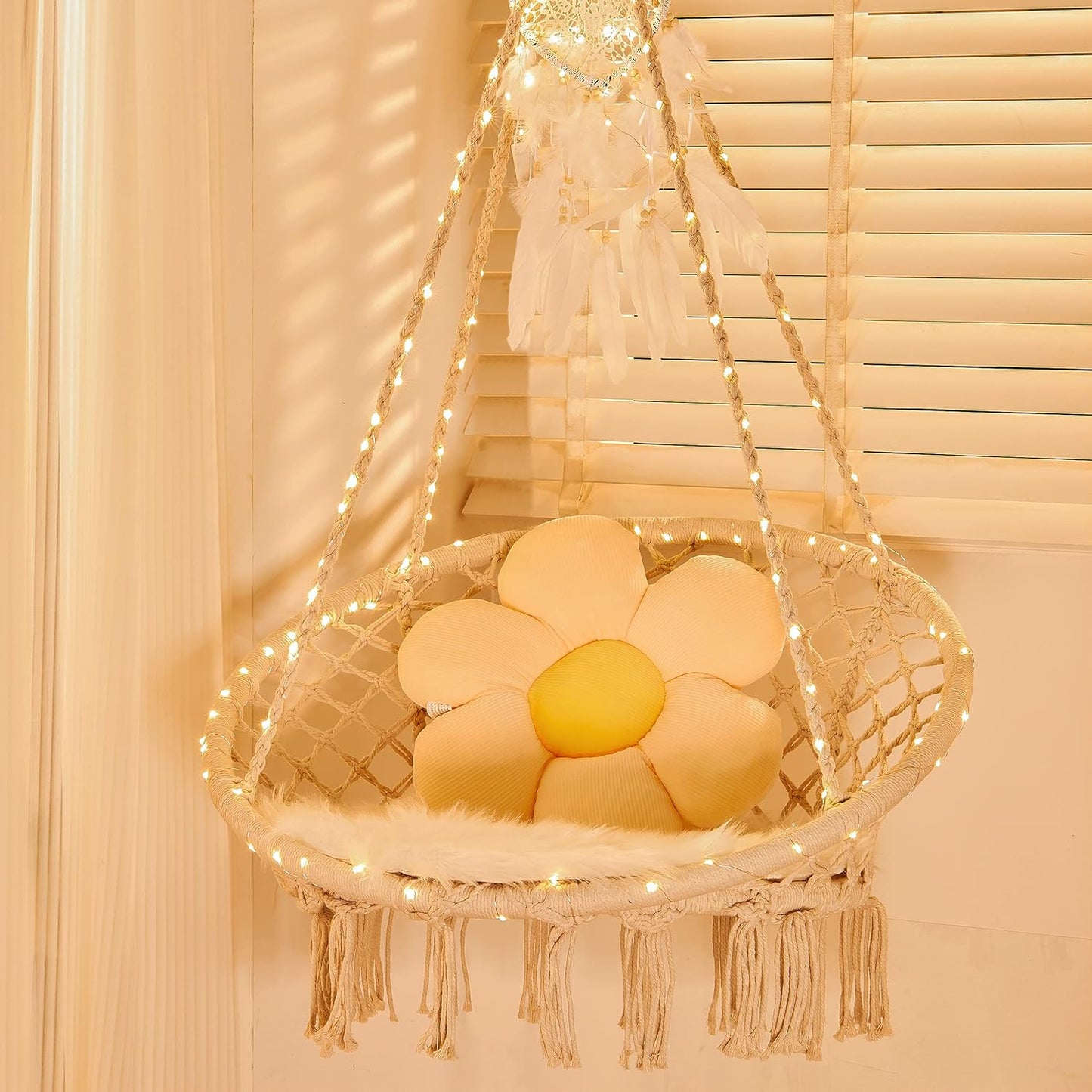 Sonyabecca LED Macrame Swing Hammock Chair - Light Up Your Life Indoors/Outdoors