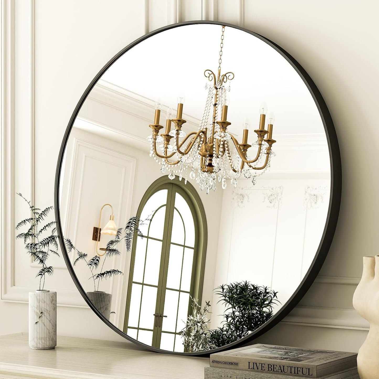 30 Inch Round Bathroom Mirror - Modern Black Wall Mounted Design