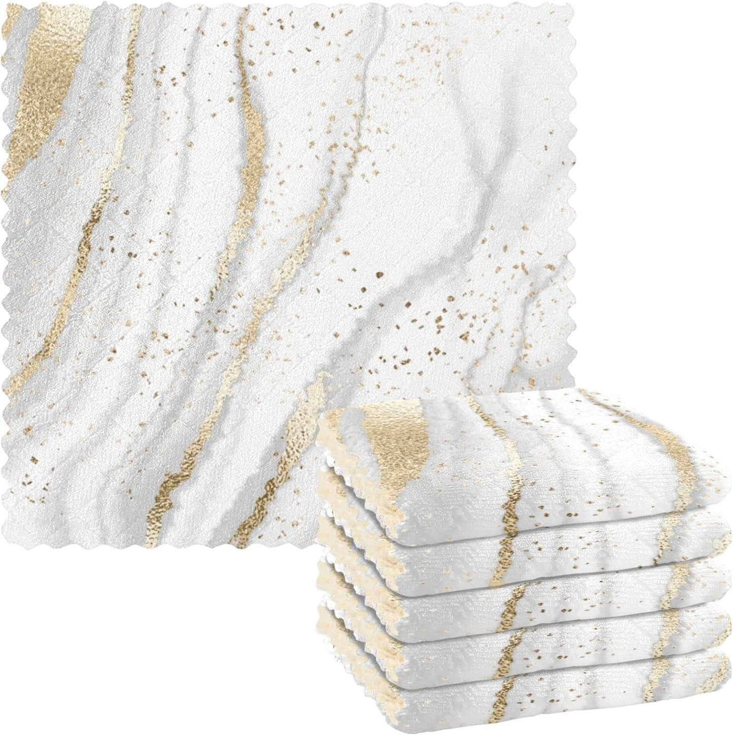 Gold Marble White Dish Cloths Set x6