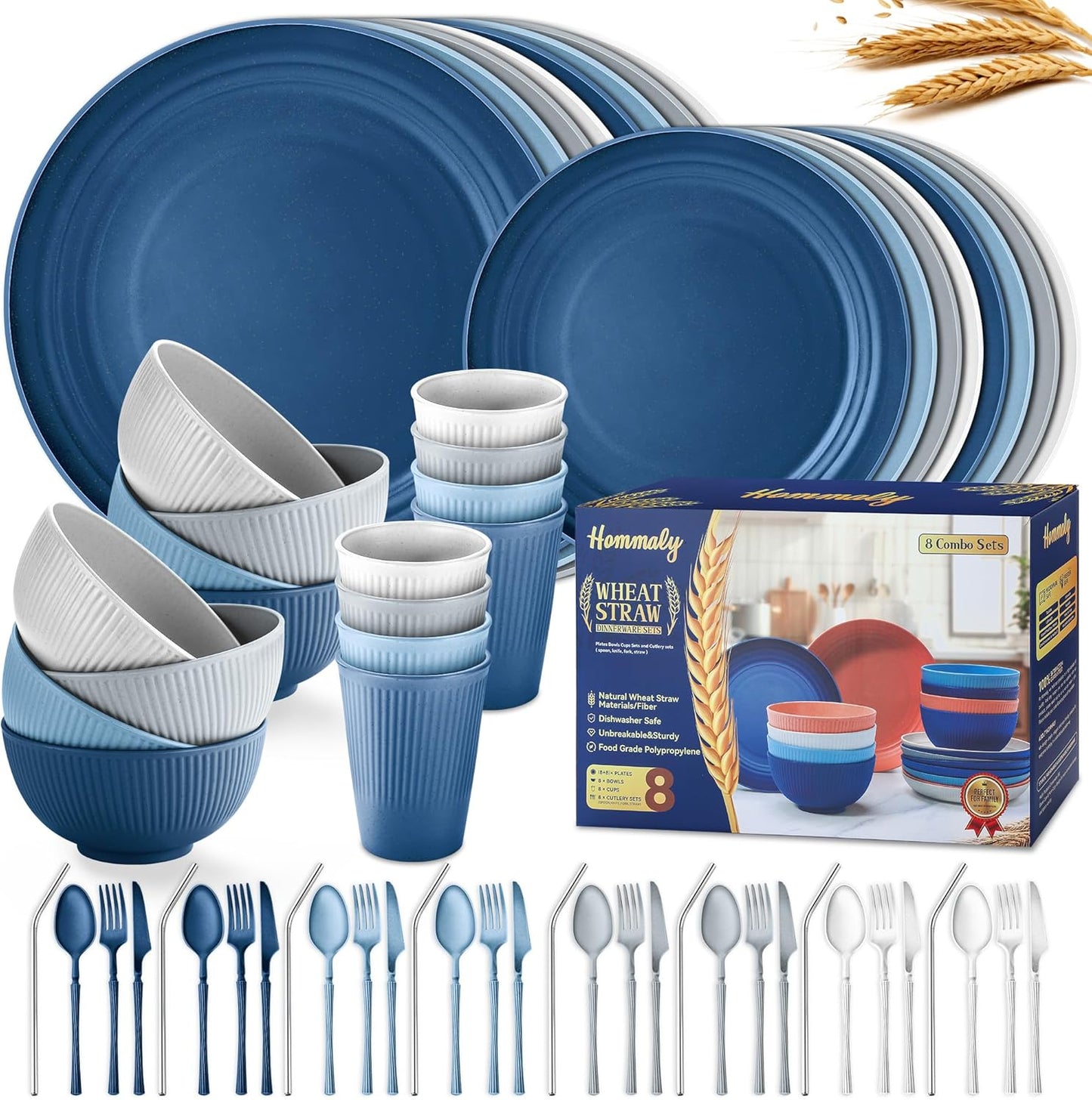 Wheat Straw Dinnerware Sets - 64-Piece Unbreakable Dish Set