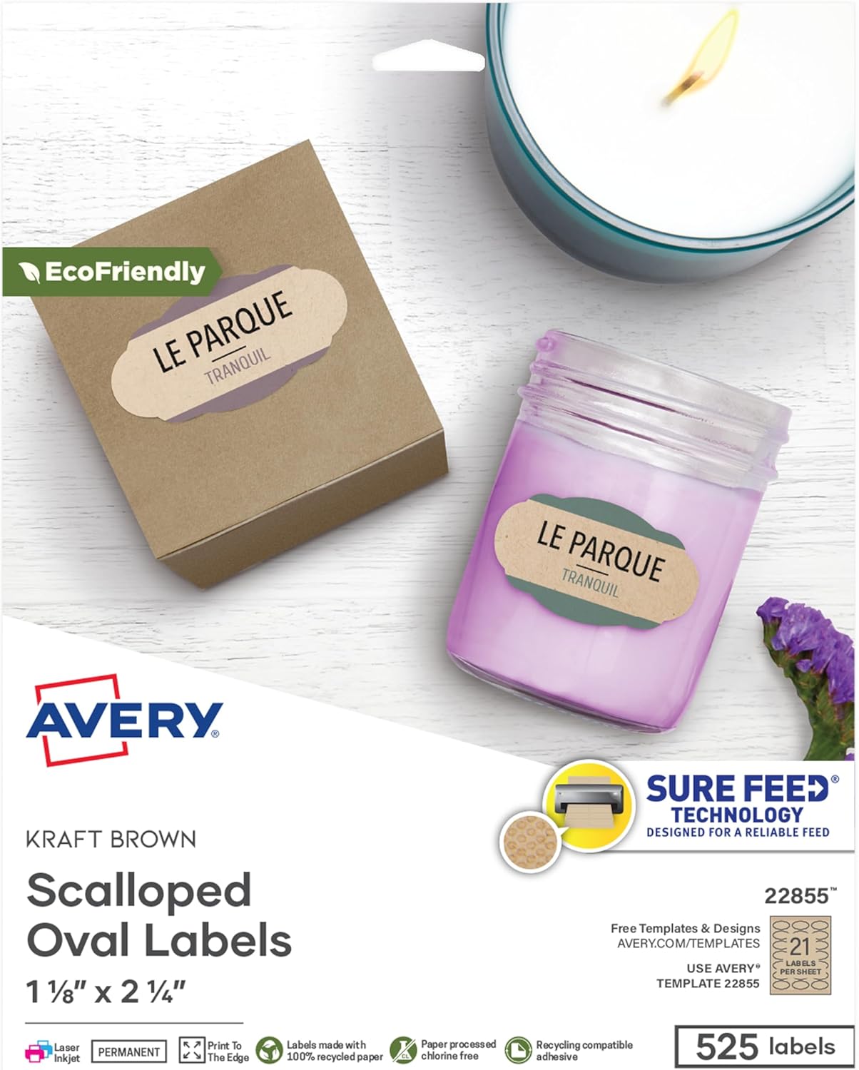 Avery Scalloped Oval Labels, Print-to-the-Edge, Sure Feed Technology - 525 Labels