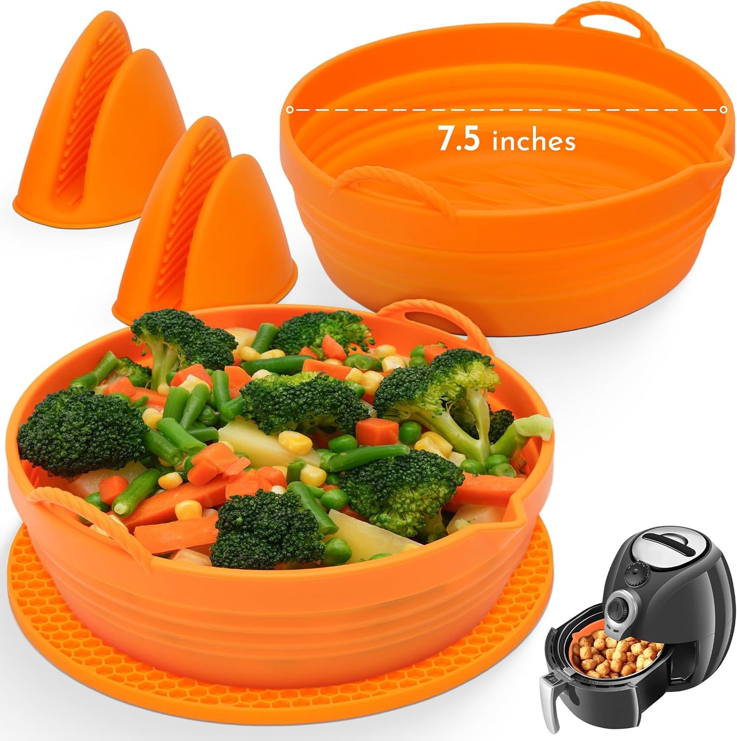 Kitchentastic Orange Silicone Air Fryer Liners - Easy-Clean, Food-Grade - Fits 3-5 Qt - Ultra-Strong