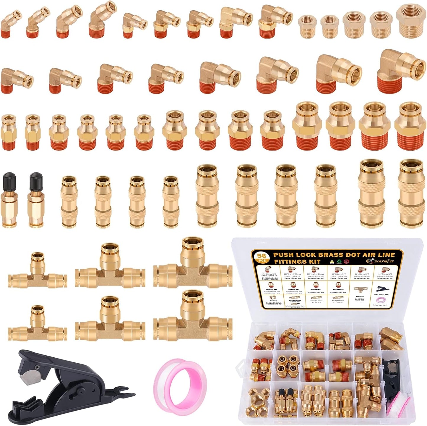 56 Pcs Brass DOT Air Line Fittings Kit for Reliable Connections