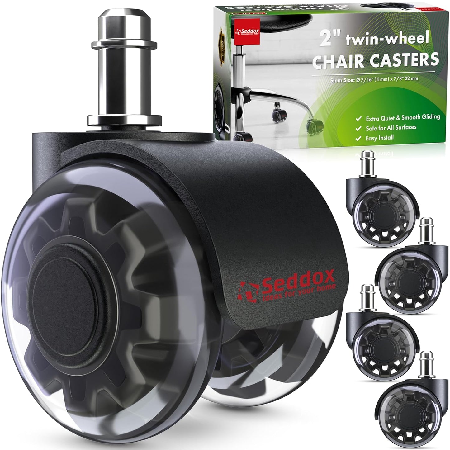 5pc Seddox Dual Soft Chair Casters - Safe for All Floors