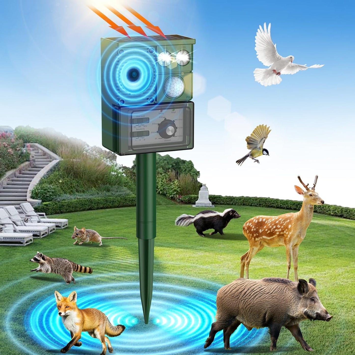 Solar Ultrasound Animal Repellent Devices for Outdoor Use