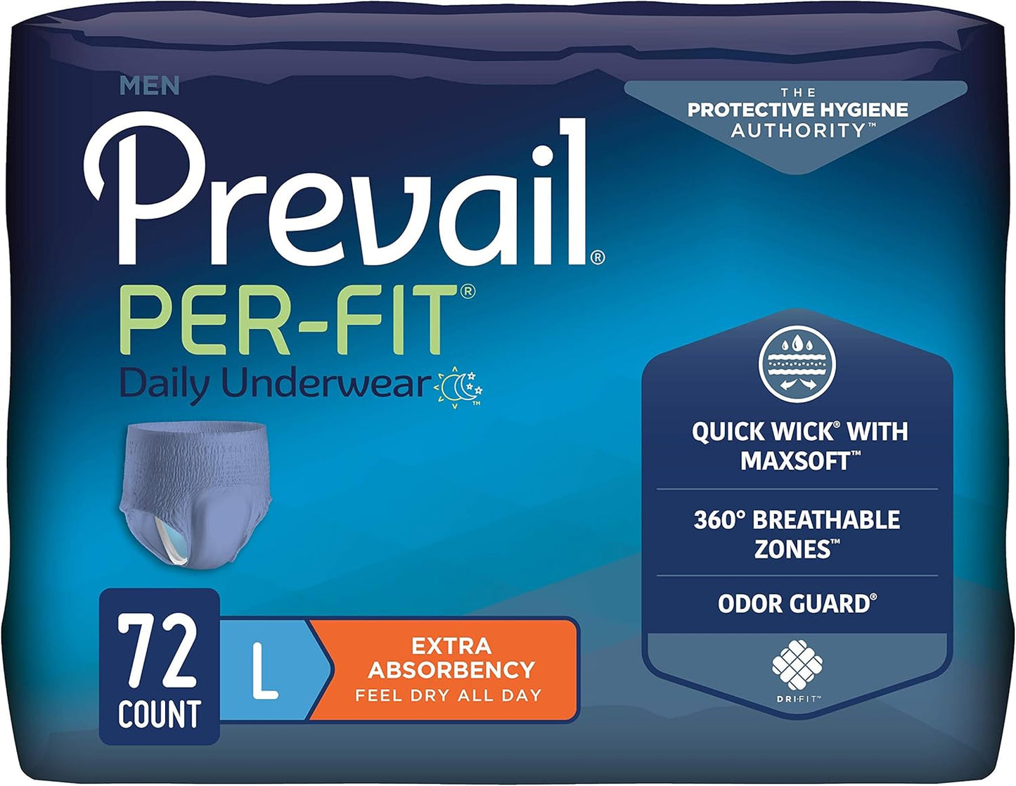 Prevail Men's Daily Protective Underwear - Extra Absorbency - Large - 72 Count