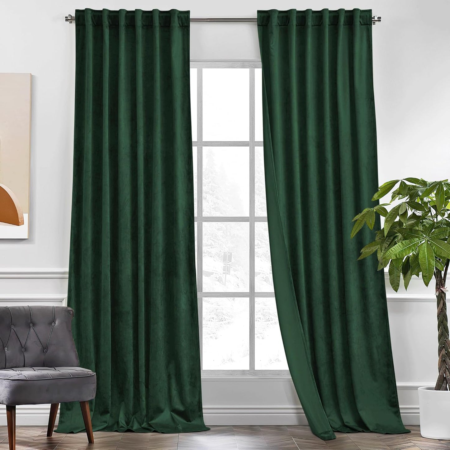 KGORGE Green Velvet Curtains 90 inches for Room Darkening
