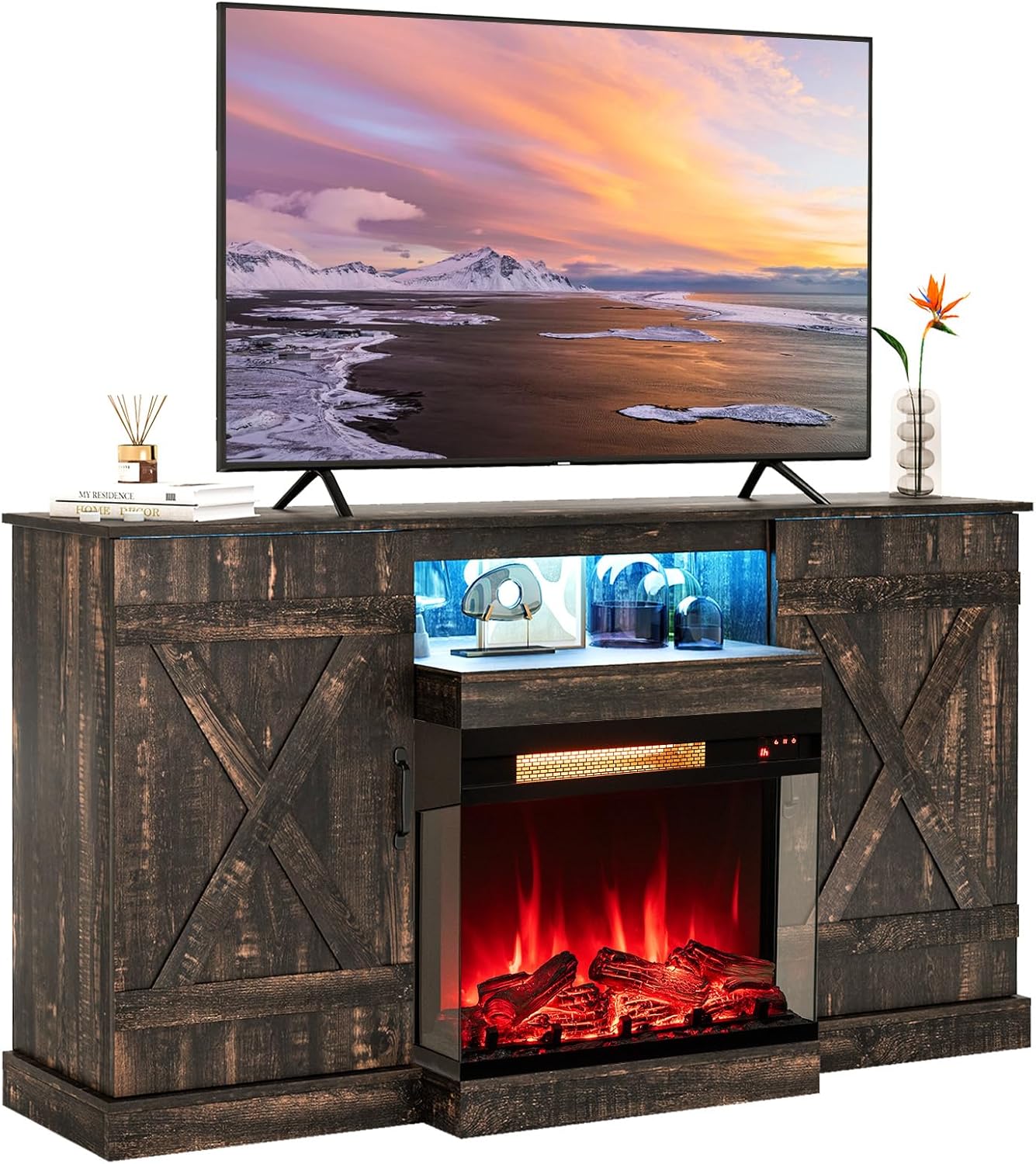 Tangkula 58 Electric Fireplace TV Stand