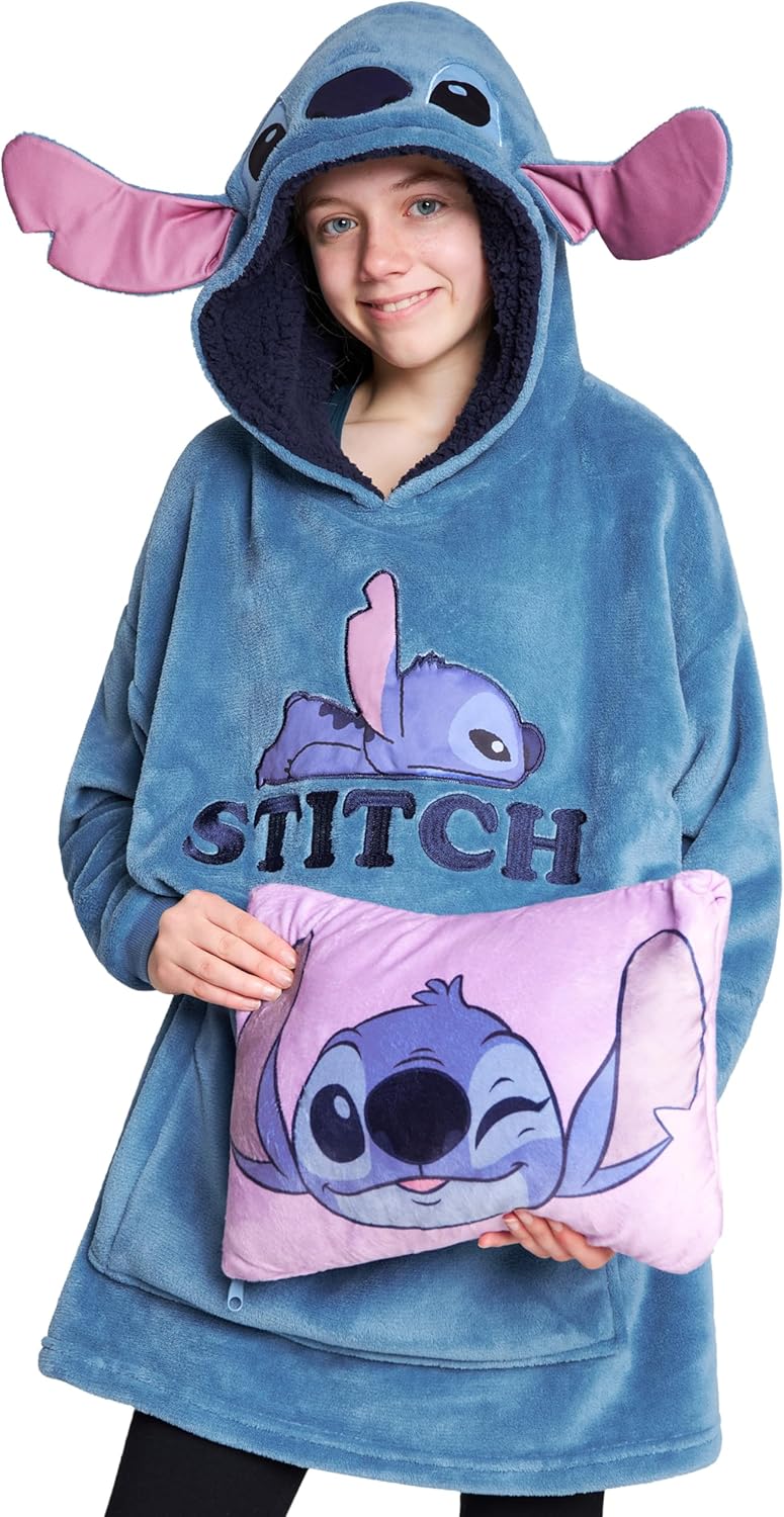 Disney Stitch Teen Girls 2-in-1 Fleece Hoodie - Oversized Blanket!