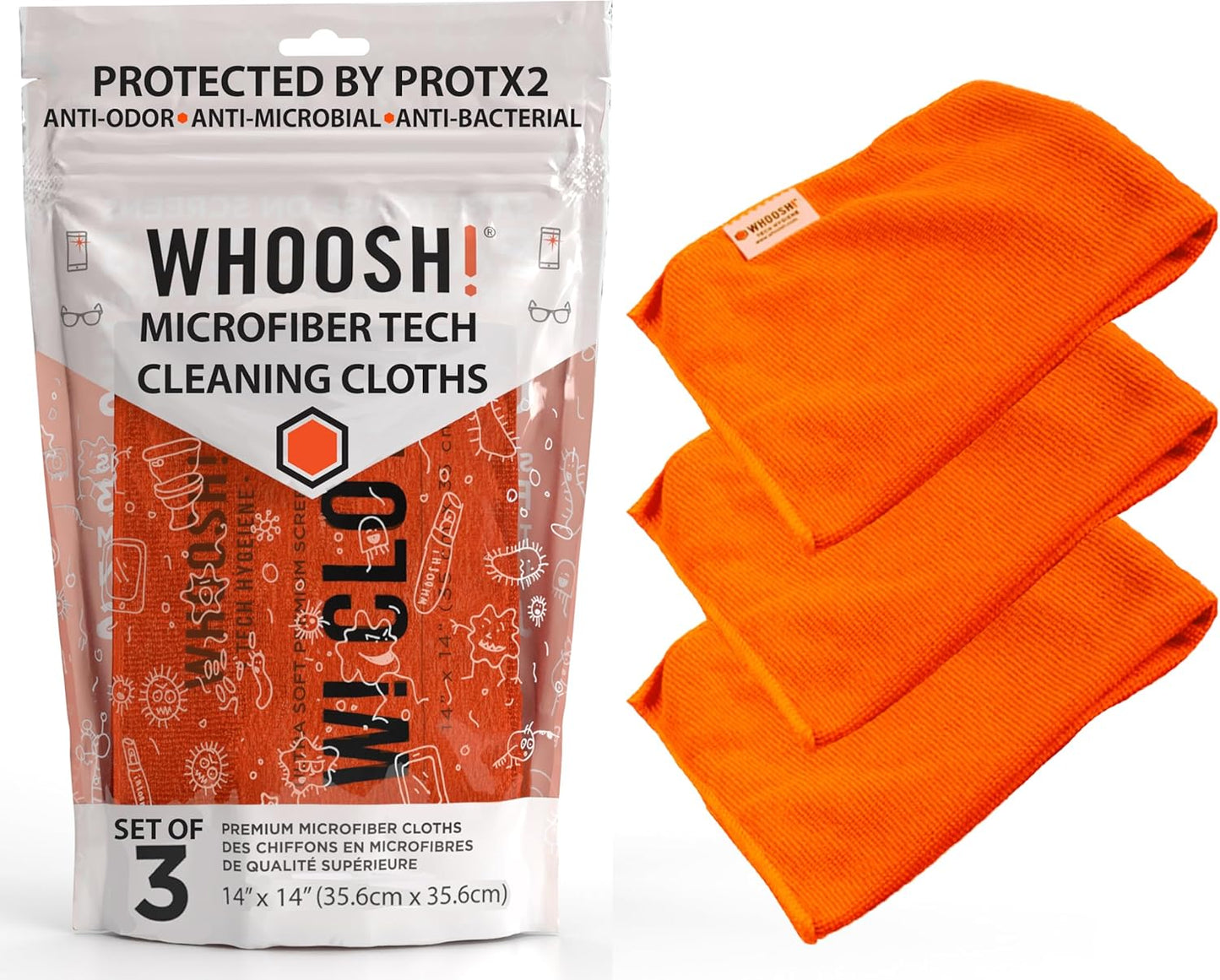 WHOOSH! 3 Pack Microfiber Cloth Set - Crystal-Clear Screen & Glasses Cleaning