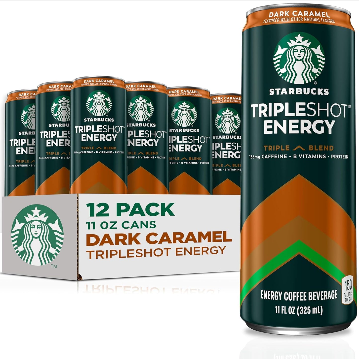 Starbucks Triple Shot Dark Caramel Energy, 165mg Caffeine, 12 Pack