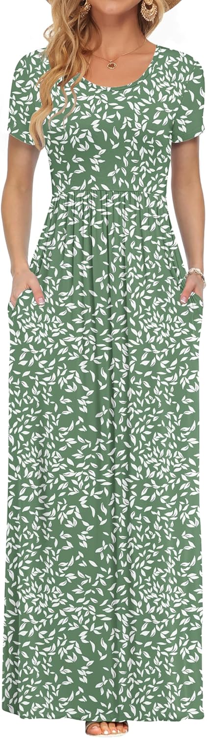 AUSELILY Women's Short Sleeve Maxi Dress for Casual Summer Wear