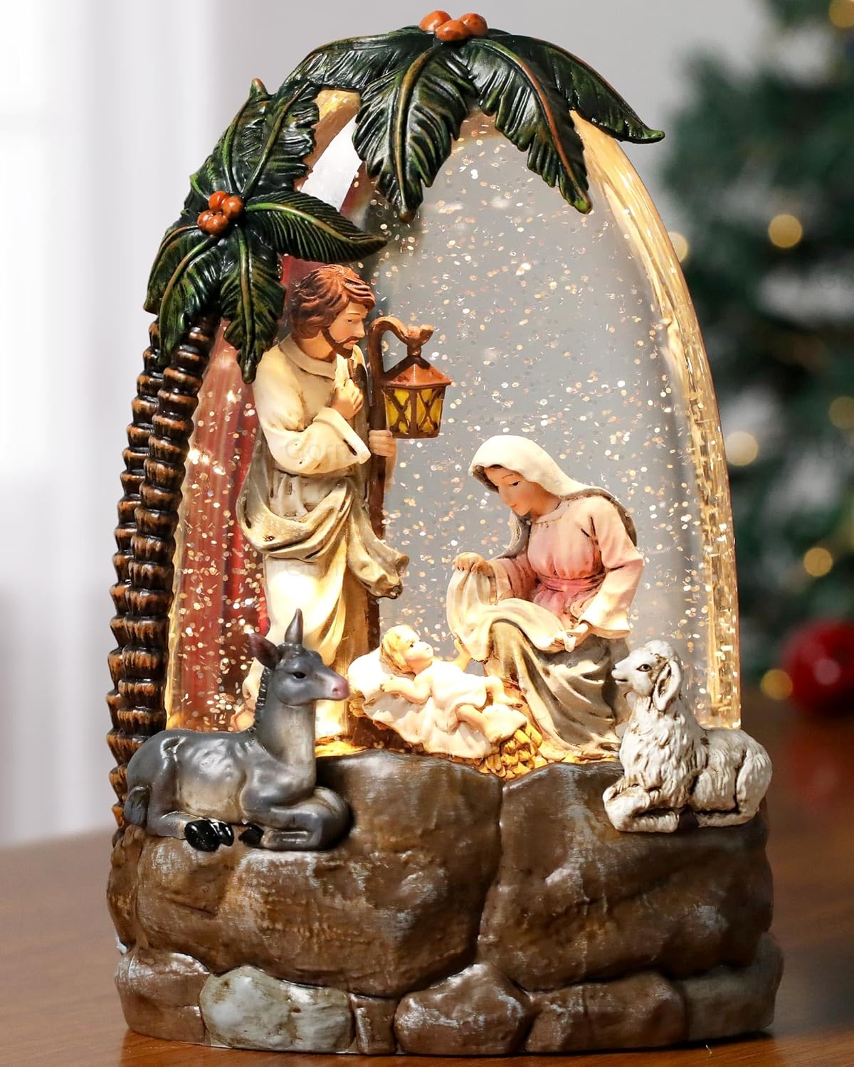 Nativity Snow Globe Lantern with Music and Timer for Home Decor