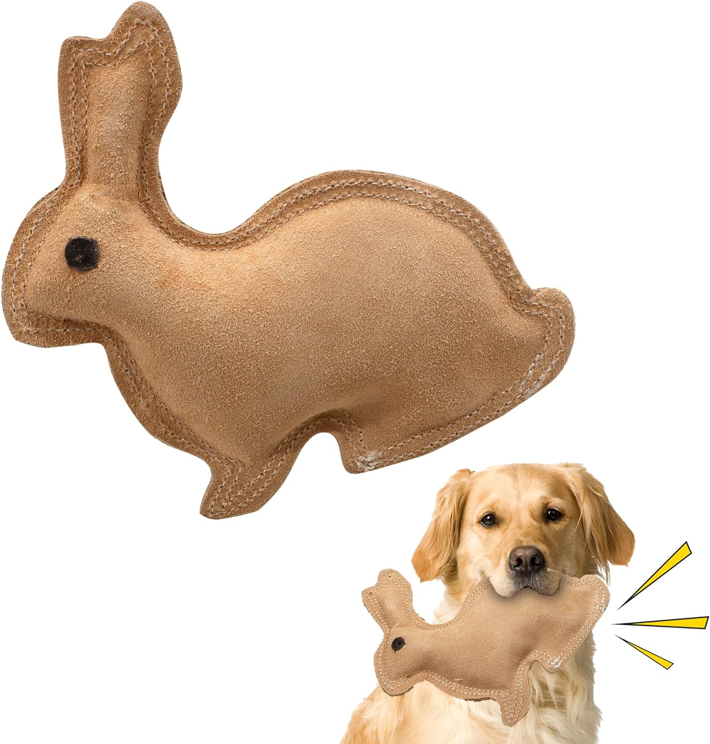Dura-Fused Leather Rabbit Toy - Durable Squeaker Fun!