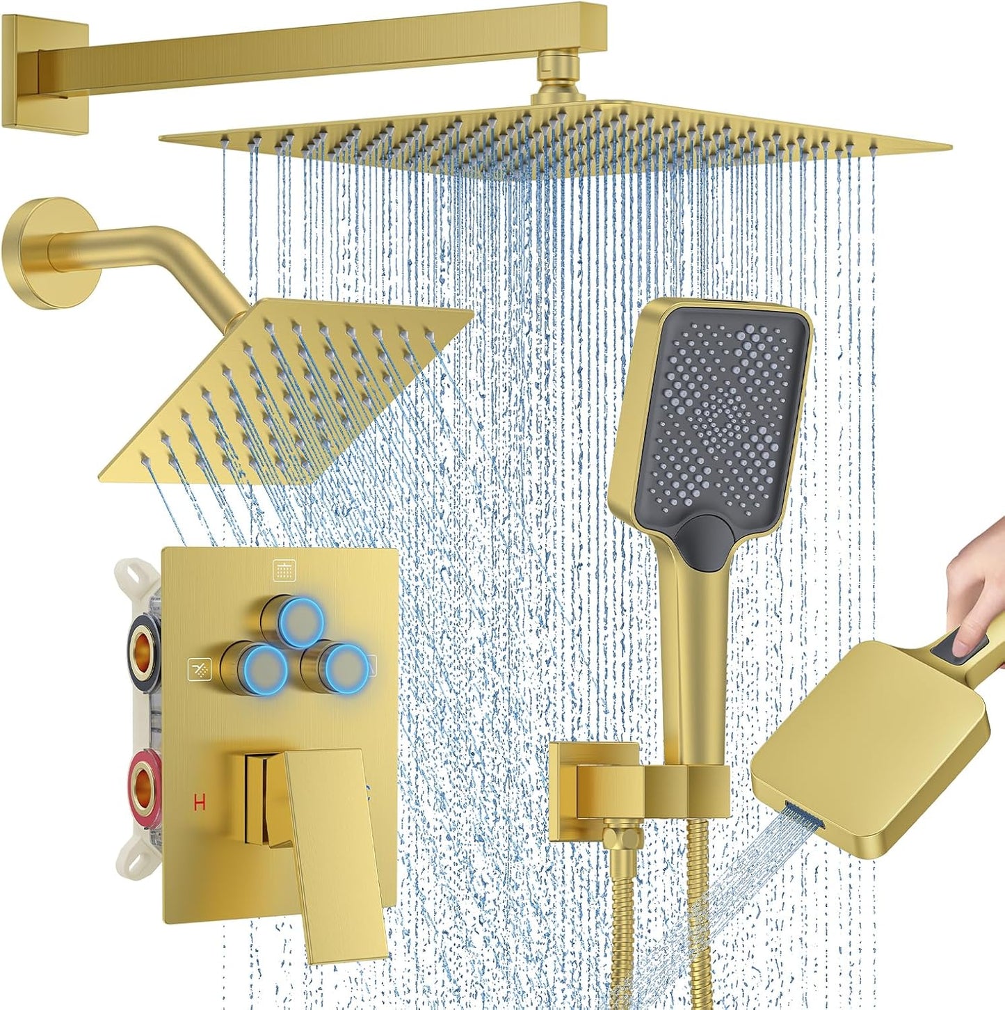 12in Wall Mount Rainfall Shower System with Dual Shower Heads