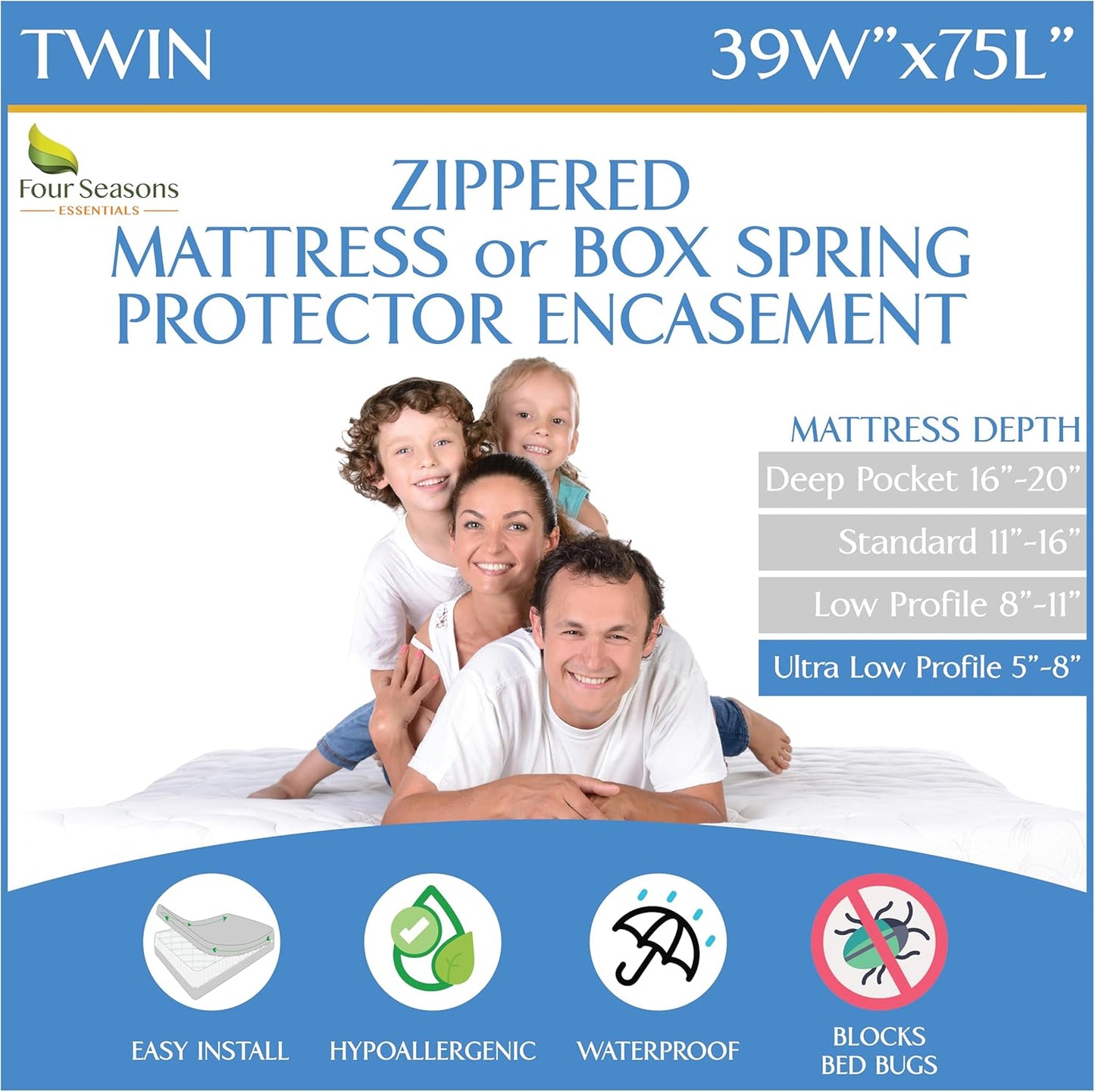 Twin Size Waterproof Mattress Encasement for Dust Allergens