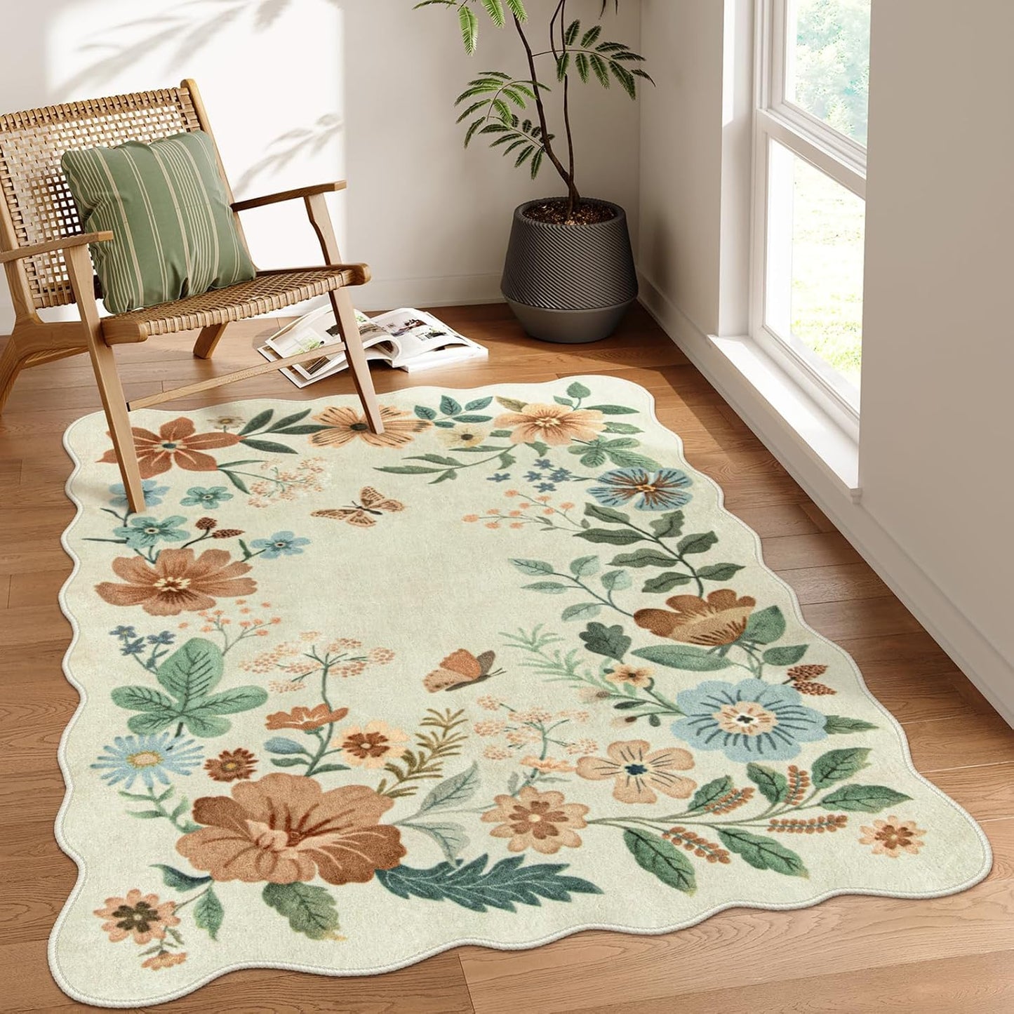 Lahome Floral Bedroom Rug - Soft Washable Area Rug for Home