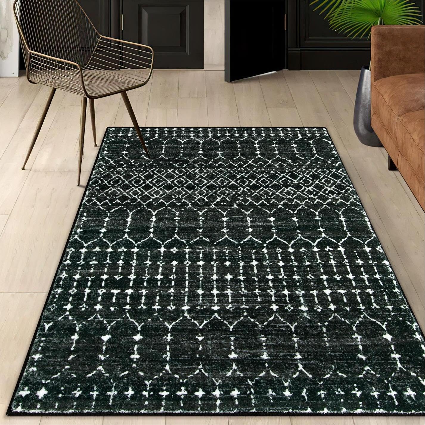 Lahome Moroccan Black Rug for Bedroom Washable Area Rugs 4x6