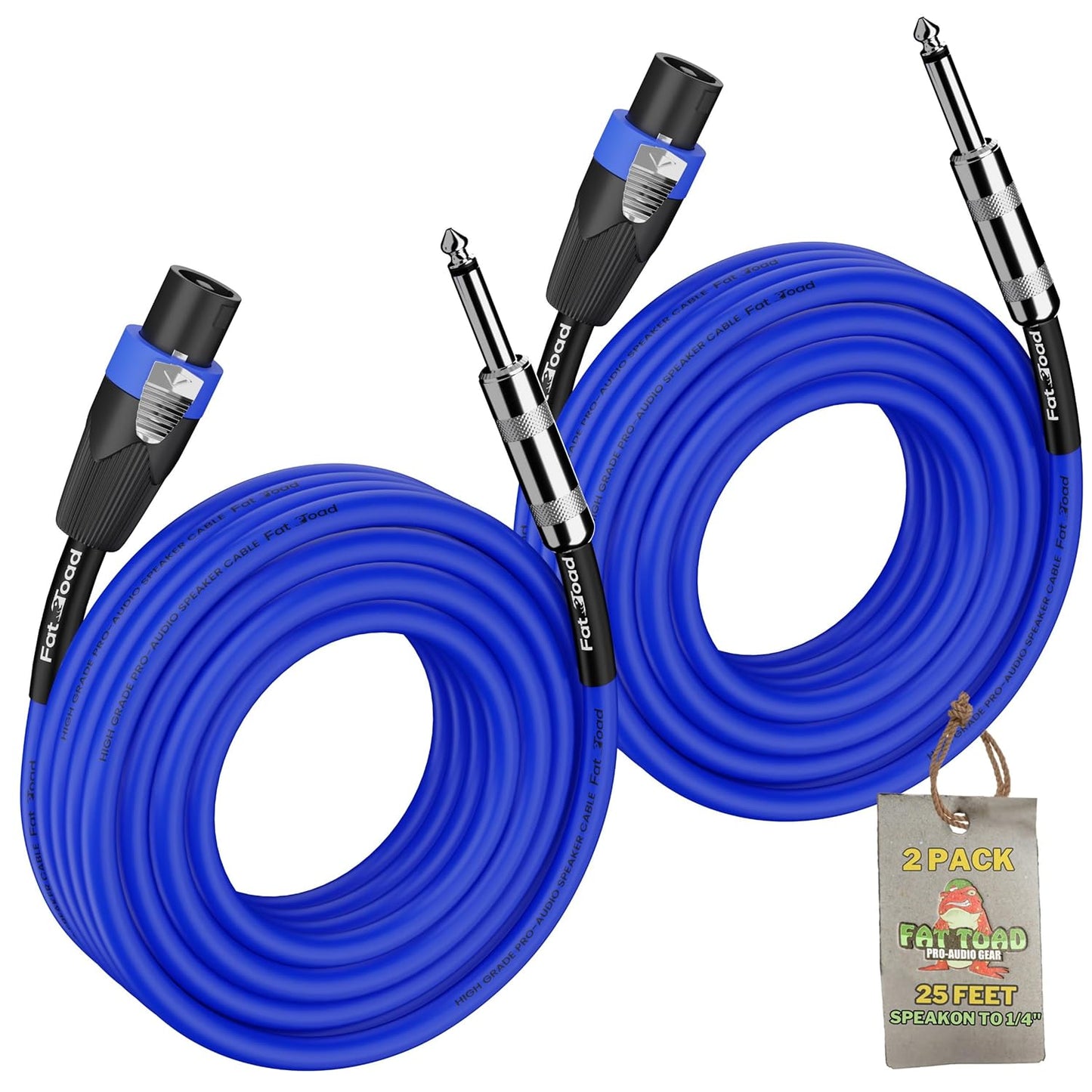 Fat Toad 25ft Speakon to 1/4in Cables for DJs and Musicians