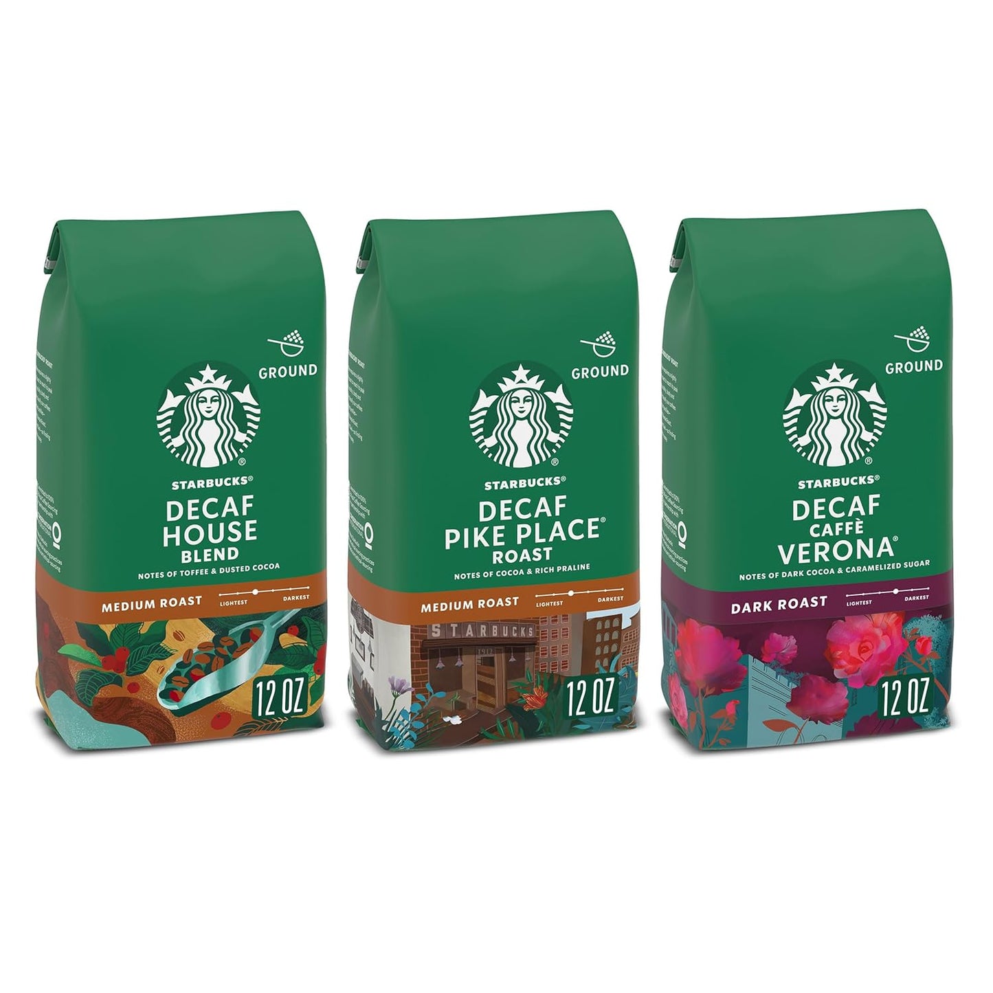 Starbucks Decaf Ground Coffee Variety Pack, 3 Bags