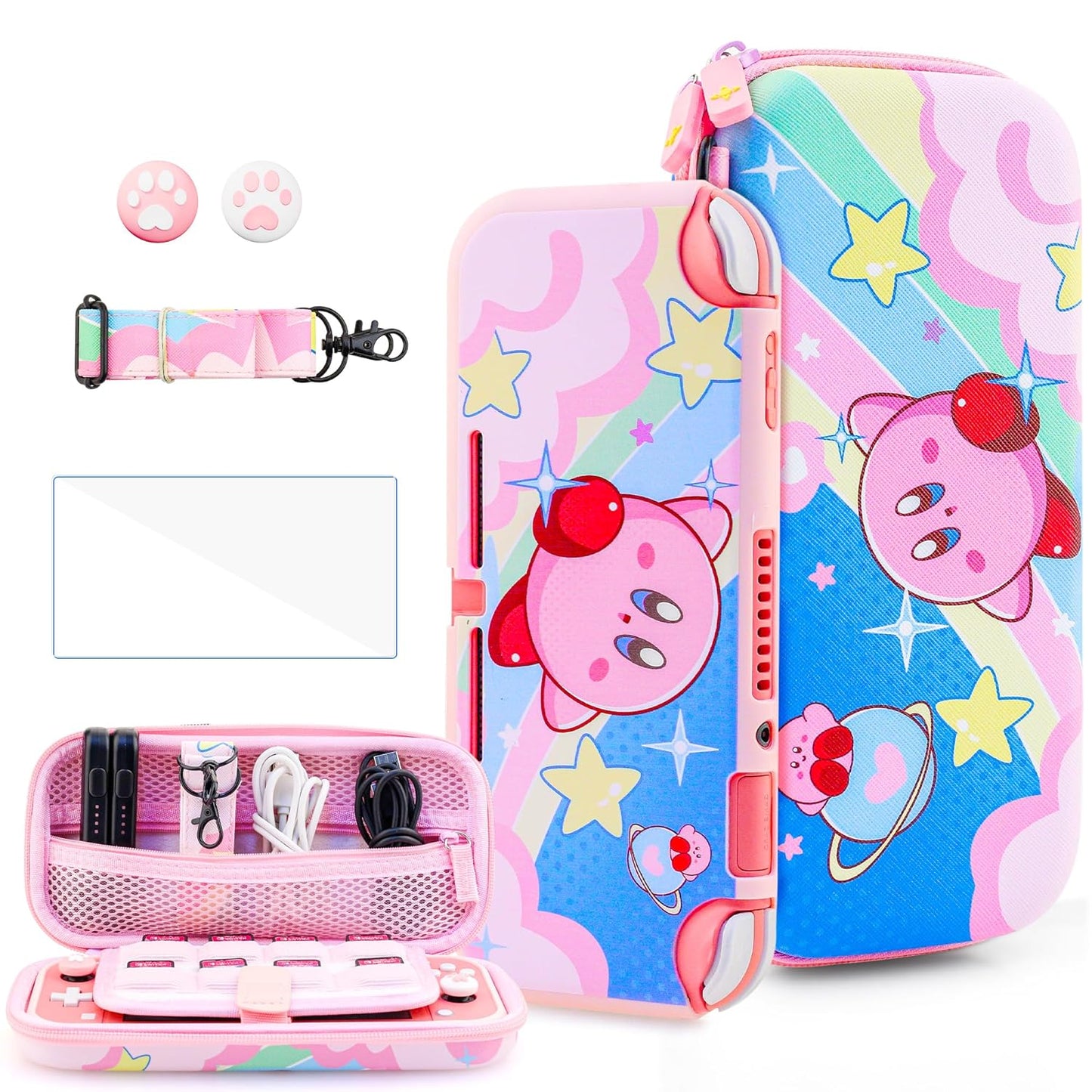 Cute Anime Switch Lite Case Kit with Pink Travel Bag for Storage