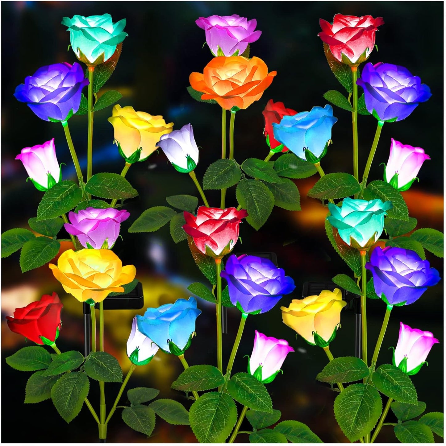 TONULAX Solar Garden Lights - 7 Color Changing Rose Lights