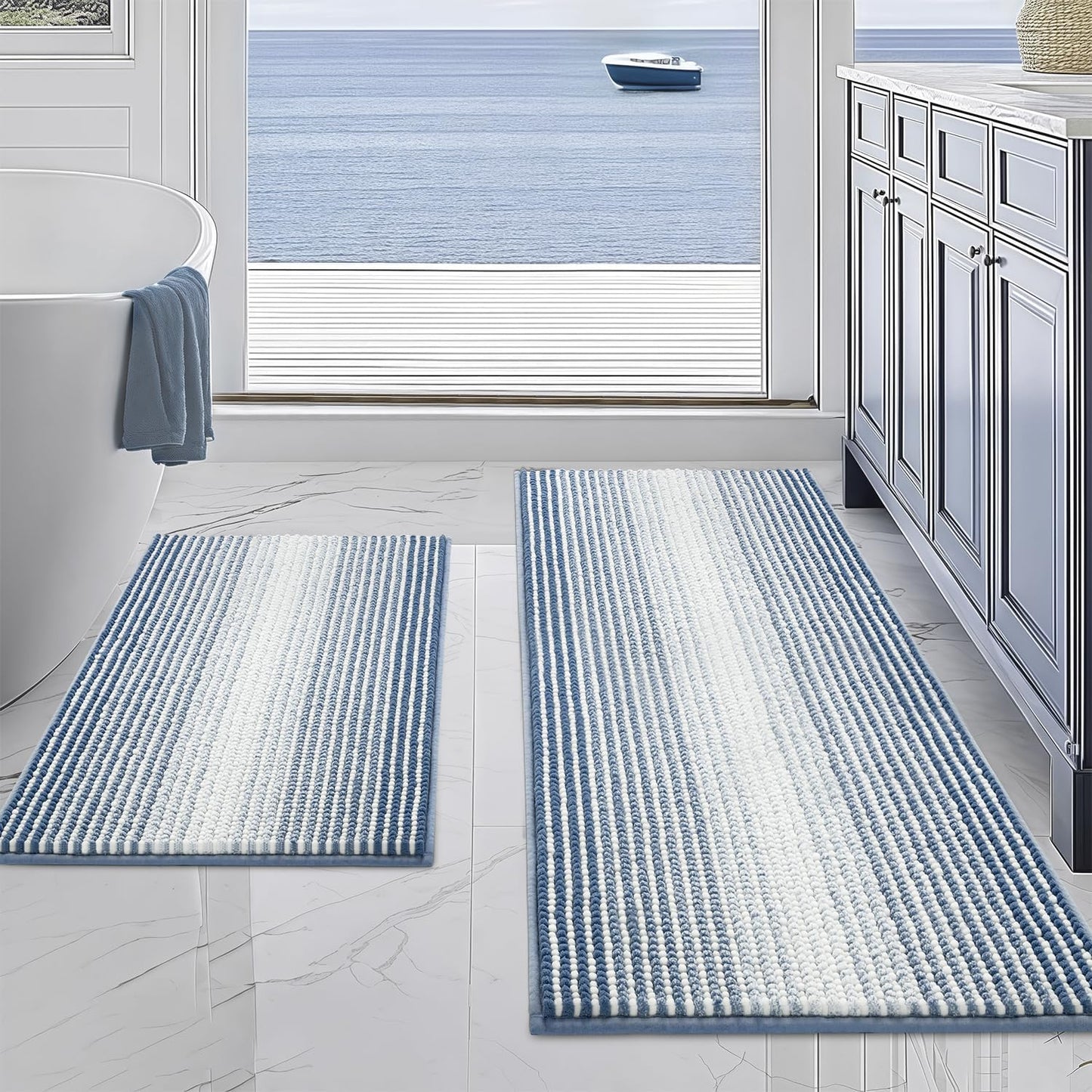 BSICPRO Chenille Bathroom Rugs Set - Soft, Absorbent, Non-Slip